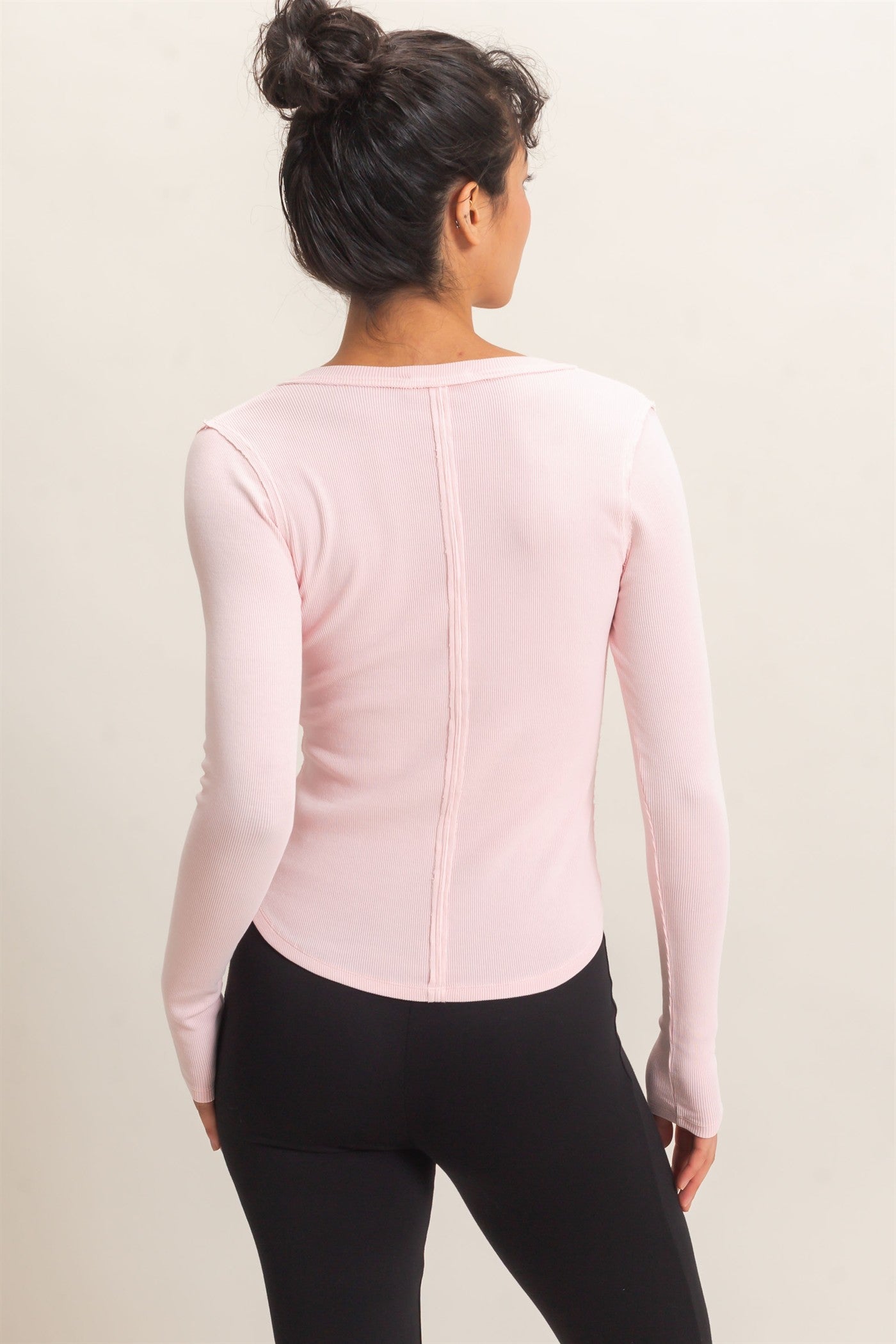 Wholesale Pigment Dye Henley Long Sleeve Top Clothing Tops DZ26C882 LIGHT PINK DOUBLE ZERO