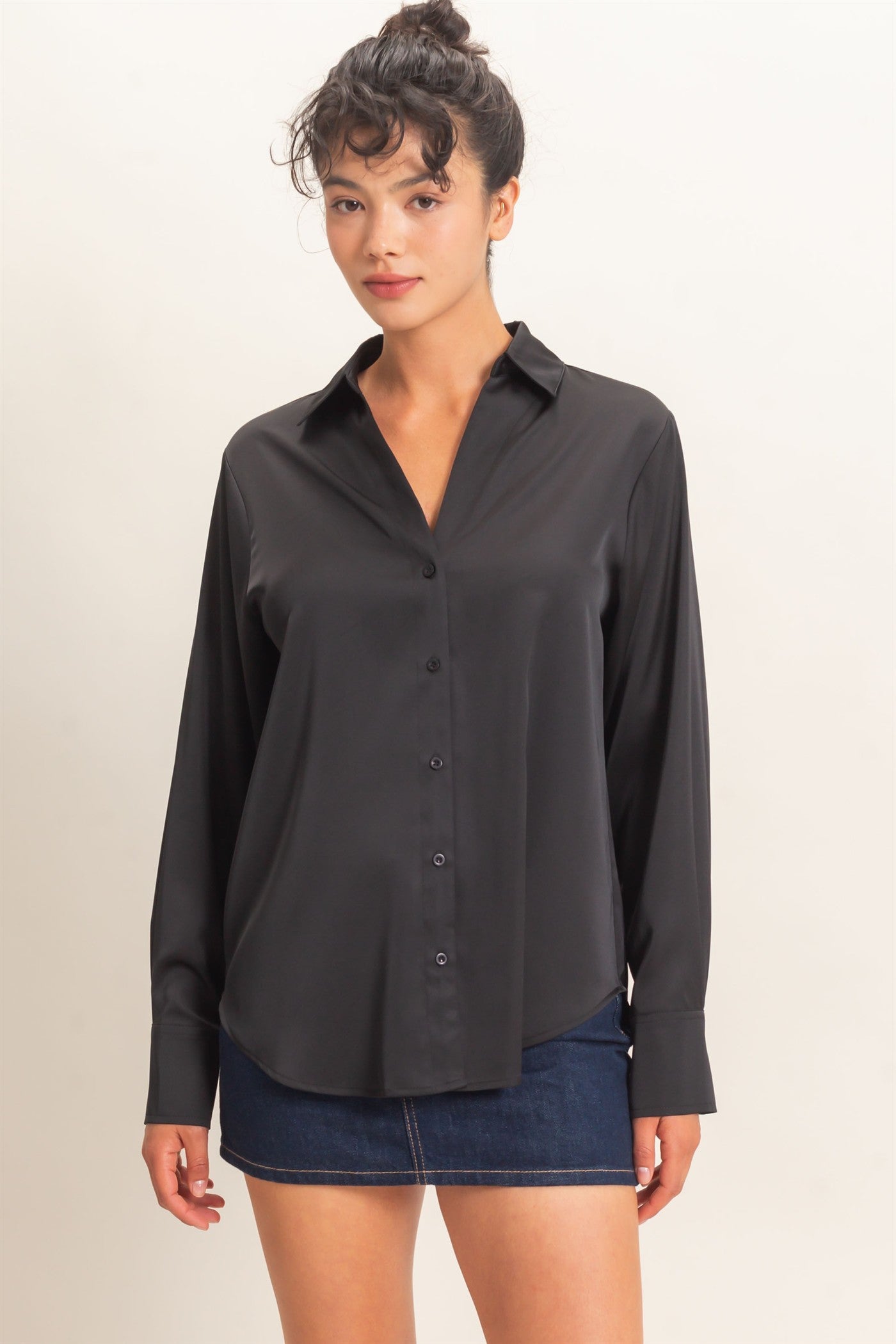Wholesale Satin Button-Down Shirts Shirts DZ26E265 BLACK DOUBLE ZERO