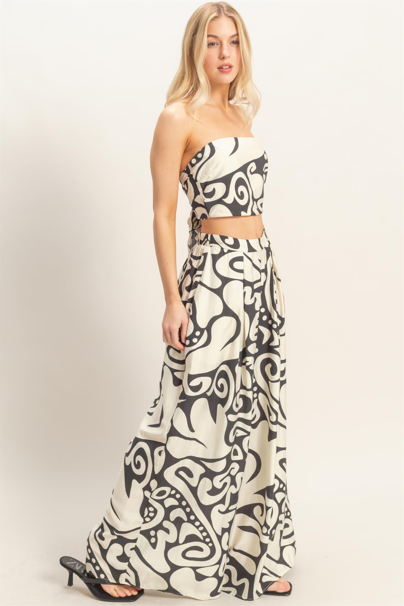 Wholesale Strapless Top & Wide Leg Pants Set Clothing HF26A344-SET-D BLACK HYFVE