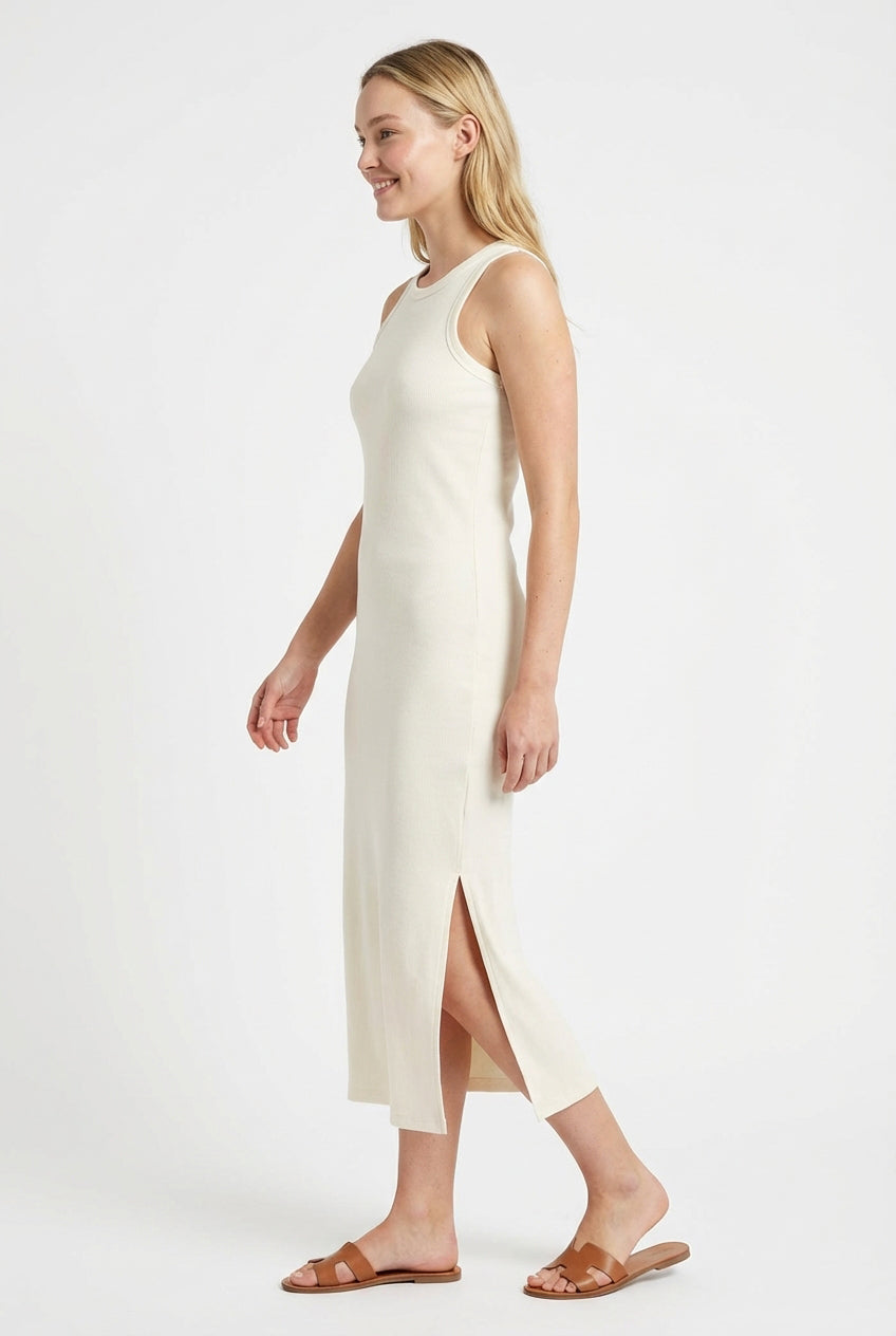 Wholesale Acid Washed Ribbed Midi Tank Dress Dresses DZ25E298 CREAM DOUBLE ZERO