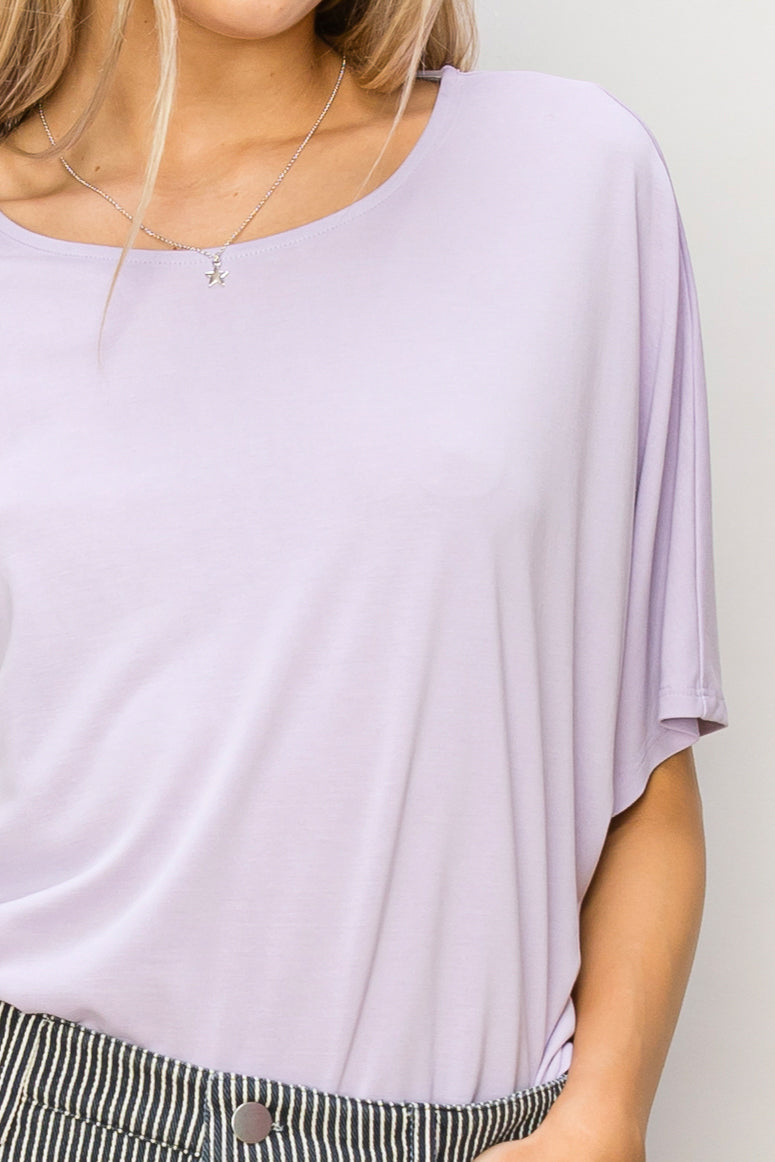 Wholesale D-Elbow Length Dolman Sleeve Top Clothing Tops DZ24C199-D LAVENDER DOUBLE ZERO