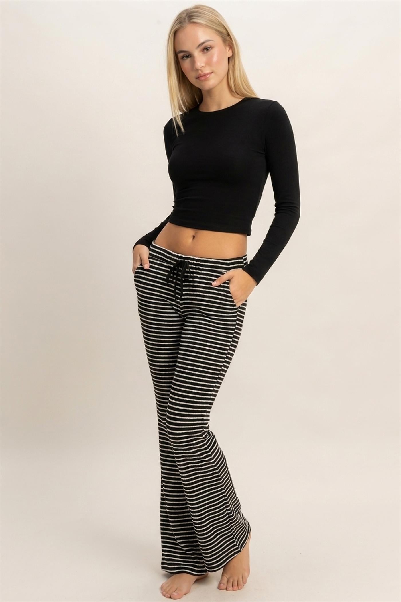 Wholesale Striped Wide Leg Pants Pants HF27A424 BLACK HYFVE
