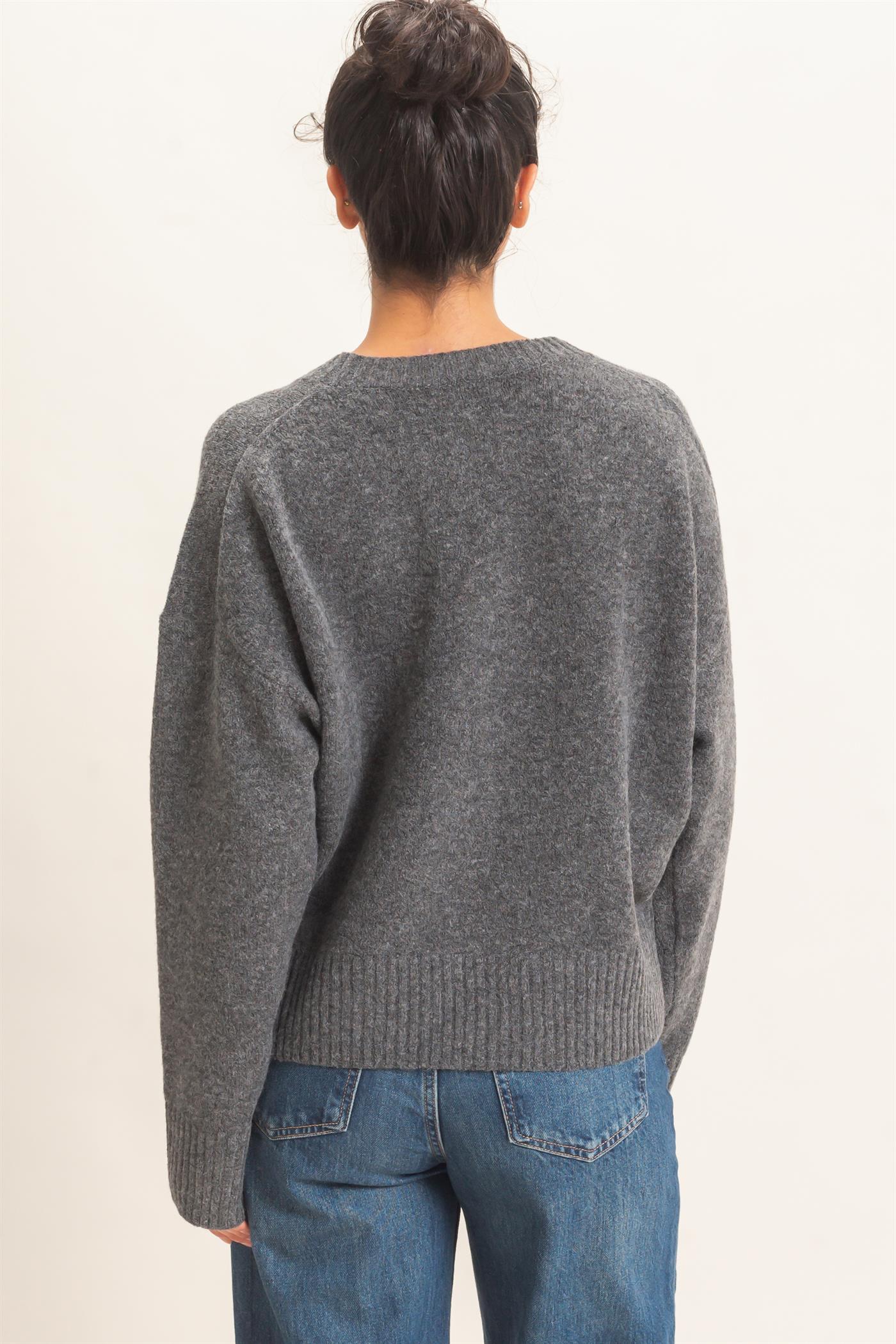 Wholesale Relaxed Fit Crew Neck Sweater Sweaters DZ26E956 CHARCOAL DOUBLE ZERO
