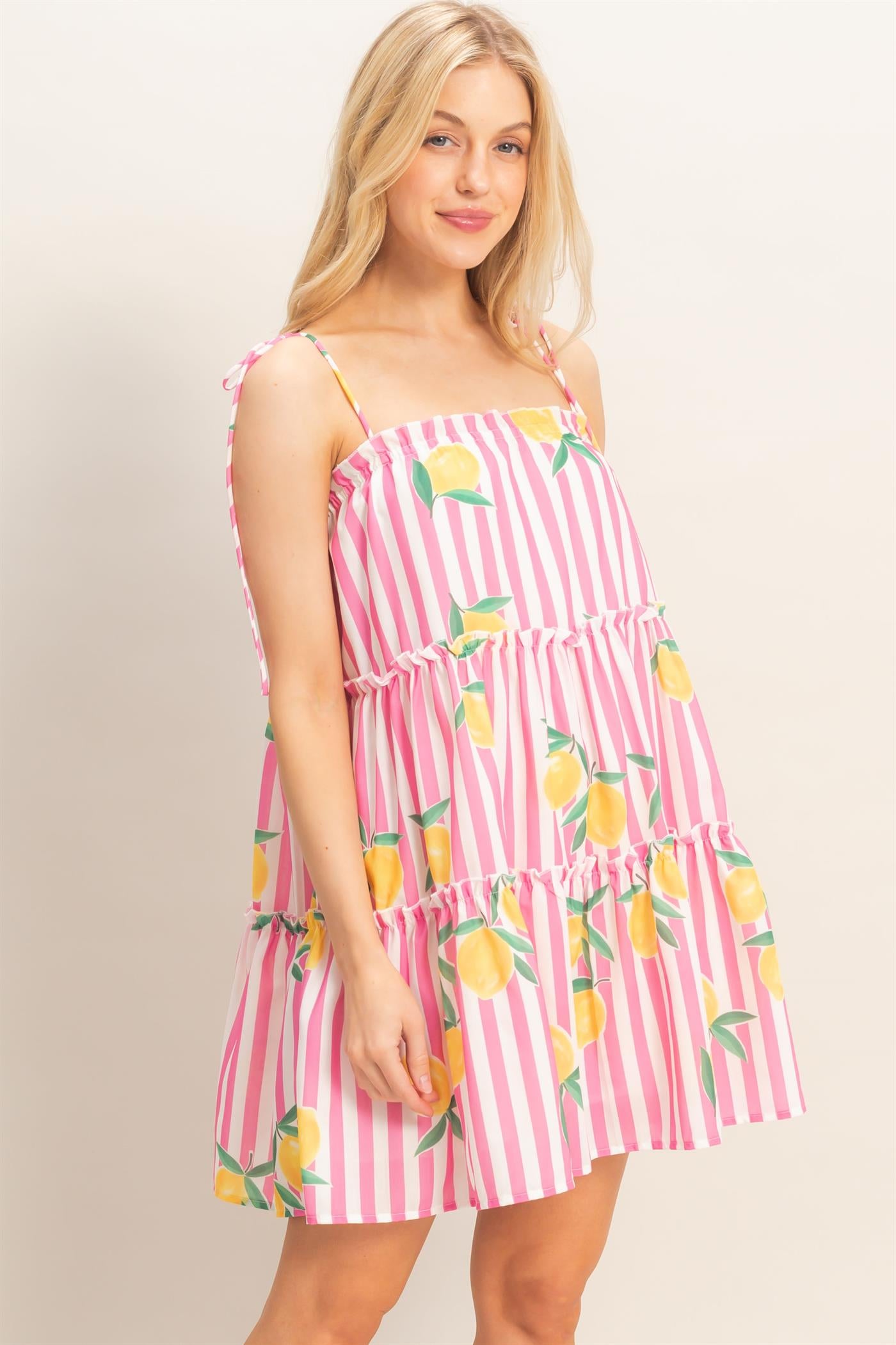 Wholesale Striped Tiered Mini Dress Dresses HF26C319 PINK HYFVE