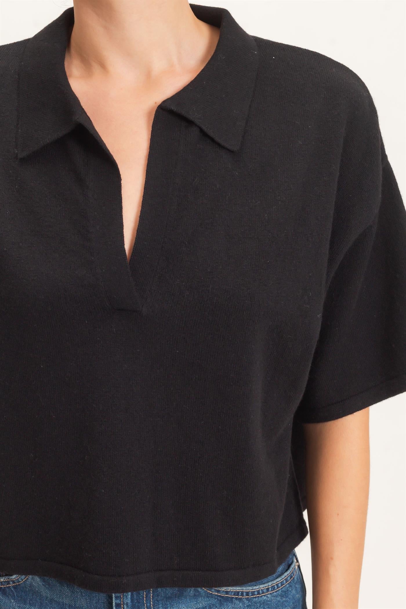 Wholesale Collared V-Neck Sweater Sweaters HF26E038 BLACK HYFVE