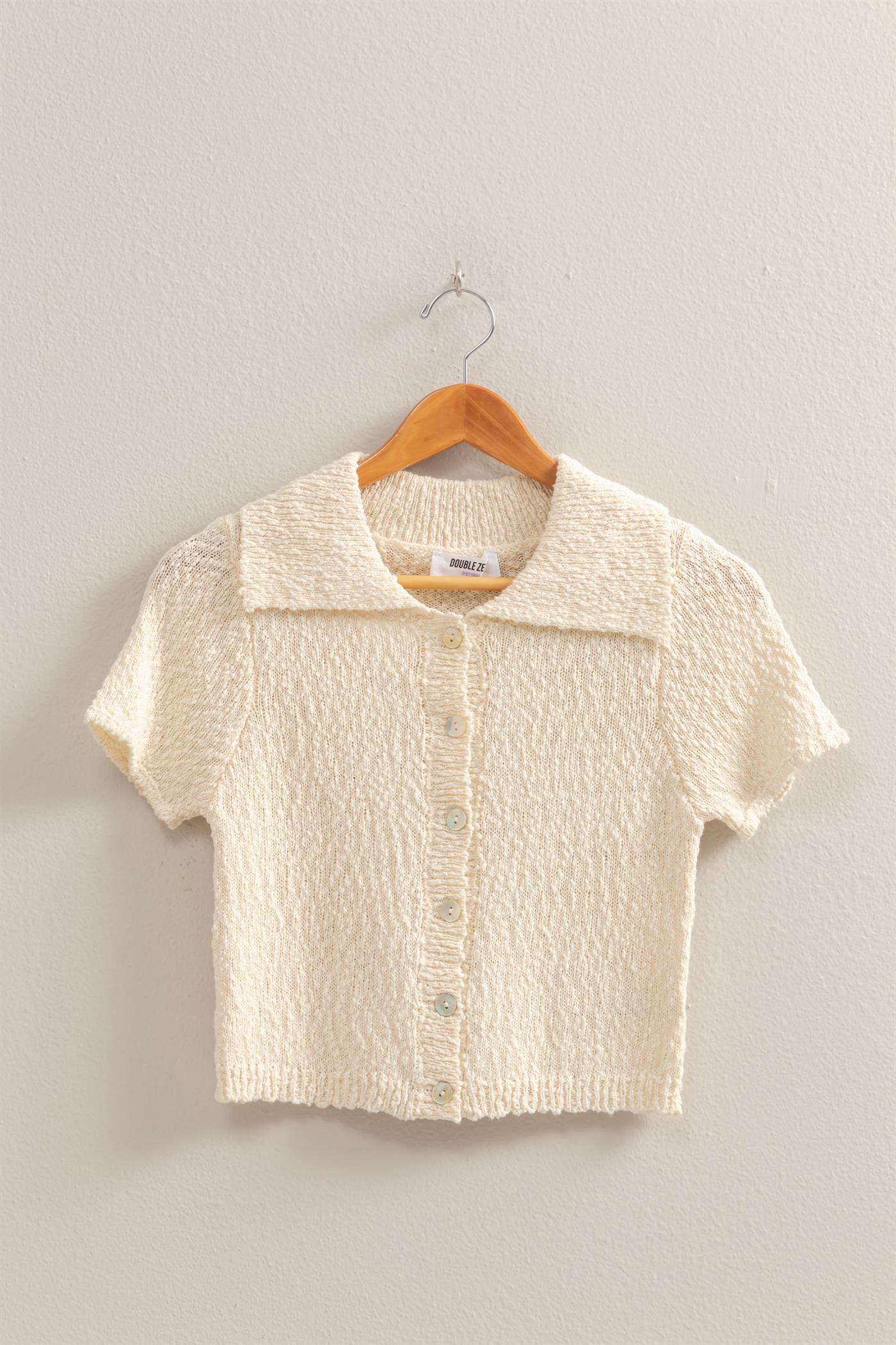 Wholesale Everyday Button-Front Crop Sweater Top Clothing Tops DZ25C171 CREAM DOUBLE ZERO