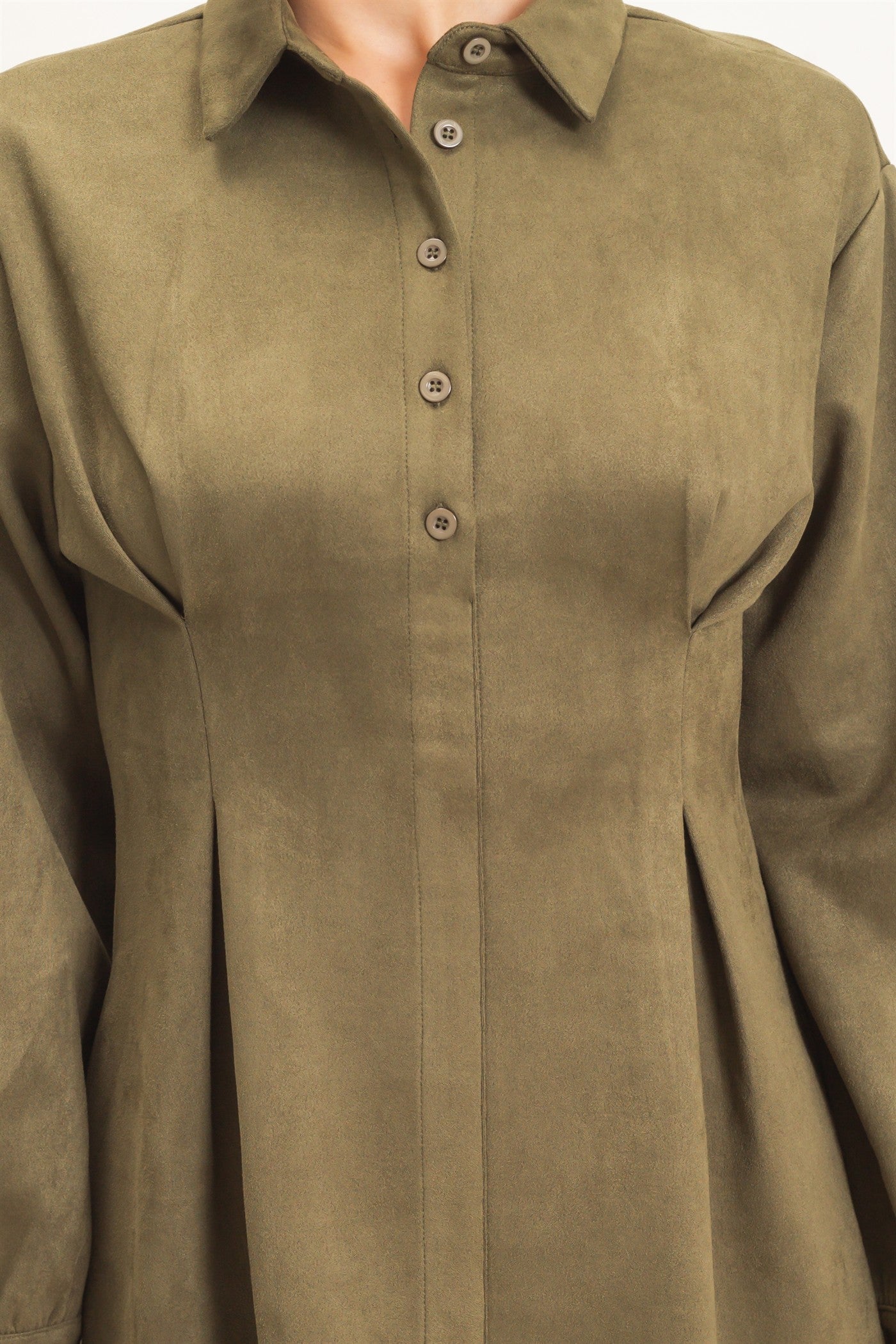 Wholesale Faux Suede Long Sleeve Shirtdress Dresses HF26F063 OLIVE HYFVE