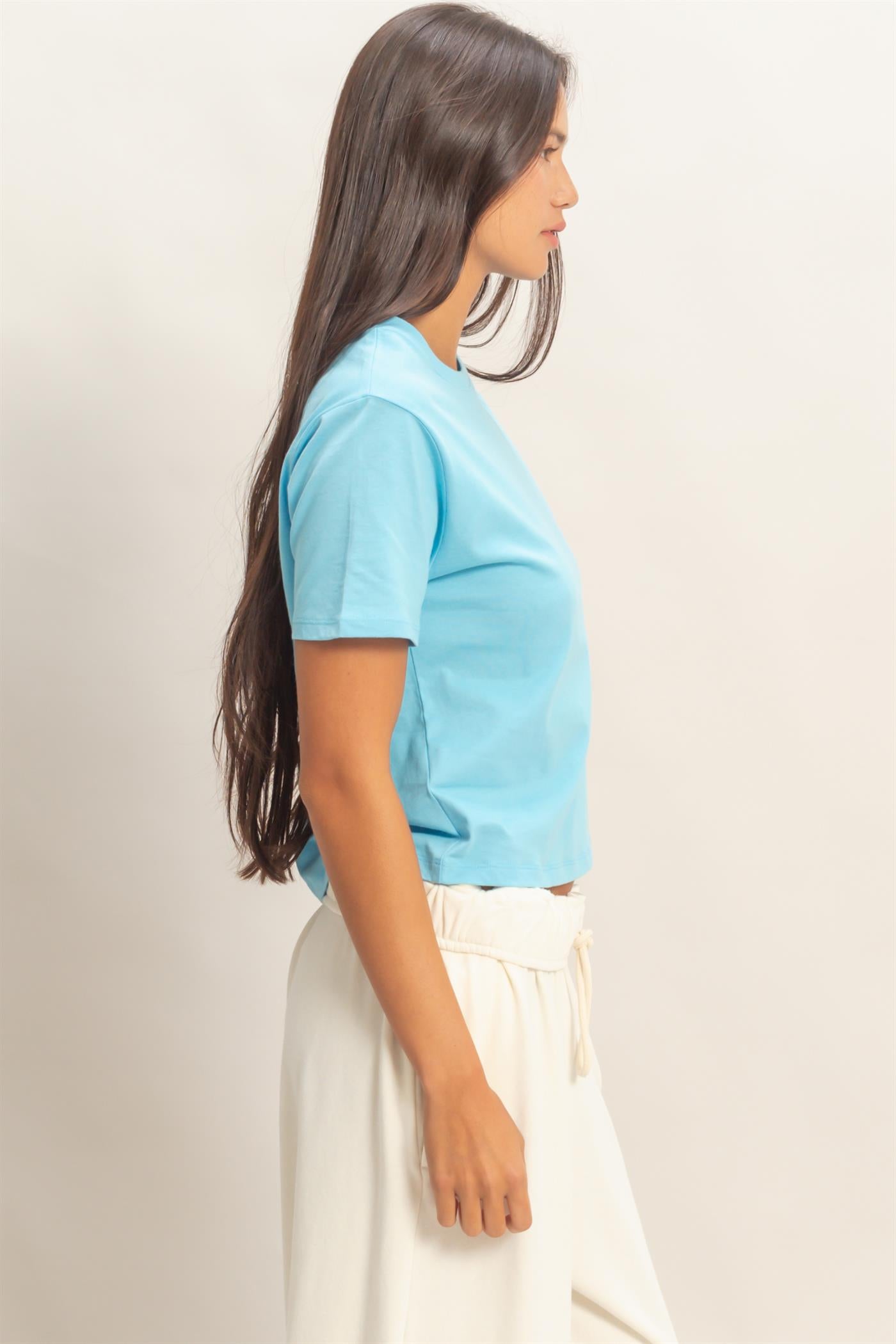 Wholesale Crew Neck Cotton T-Shirt Clothing Tops DZ26C412 BLUE DOUBLE ZERO