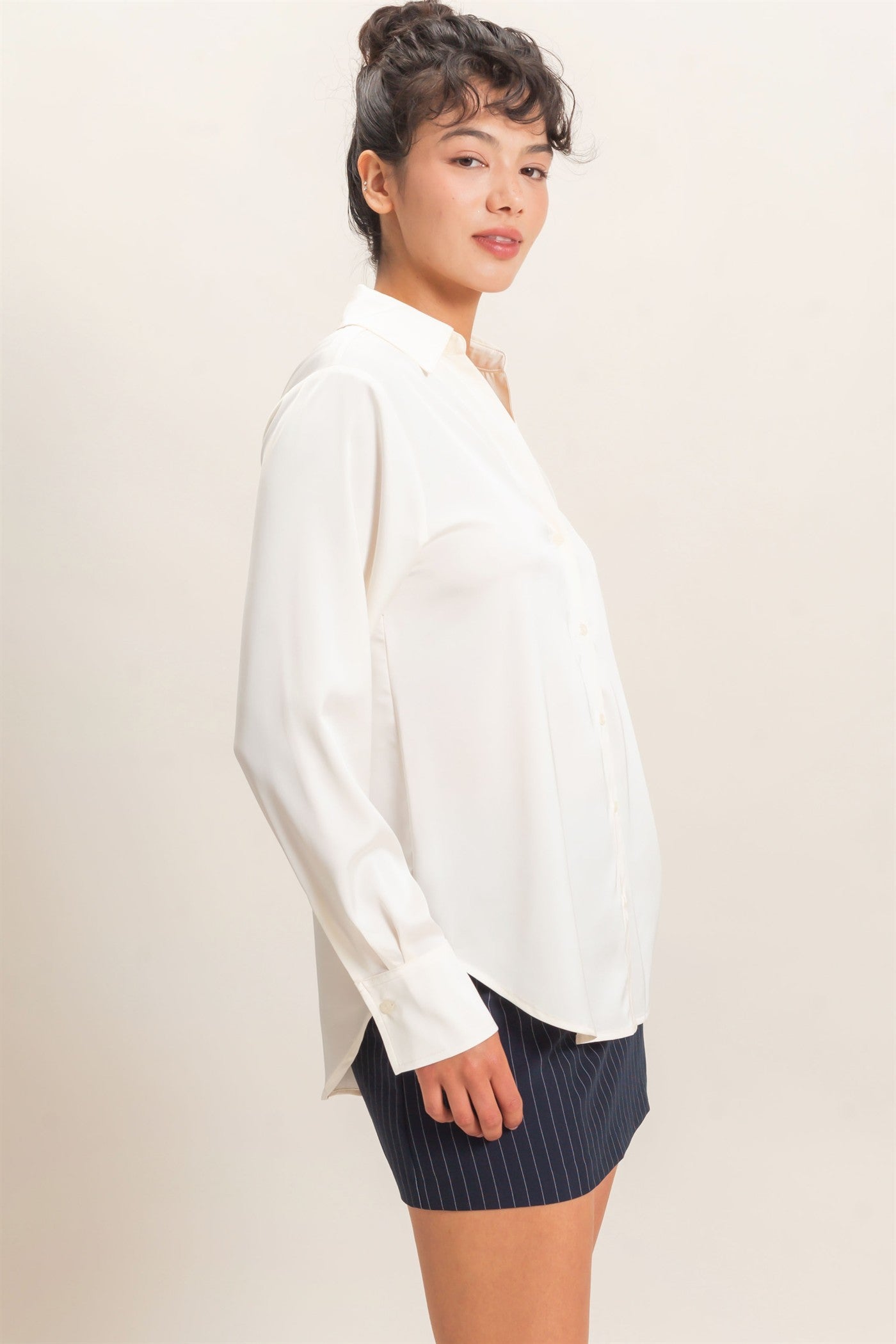 Wholesale Satin Button-Down Shirts Shirts DZ26E265 WHIP CREAM DOUBLE ZERO