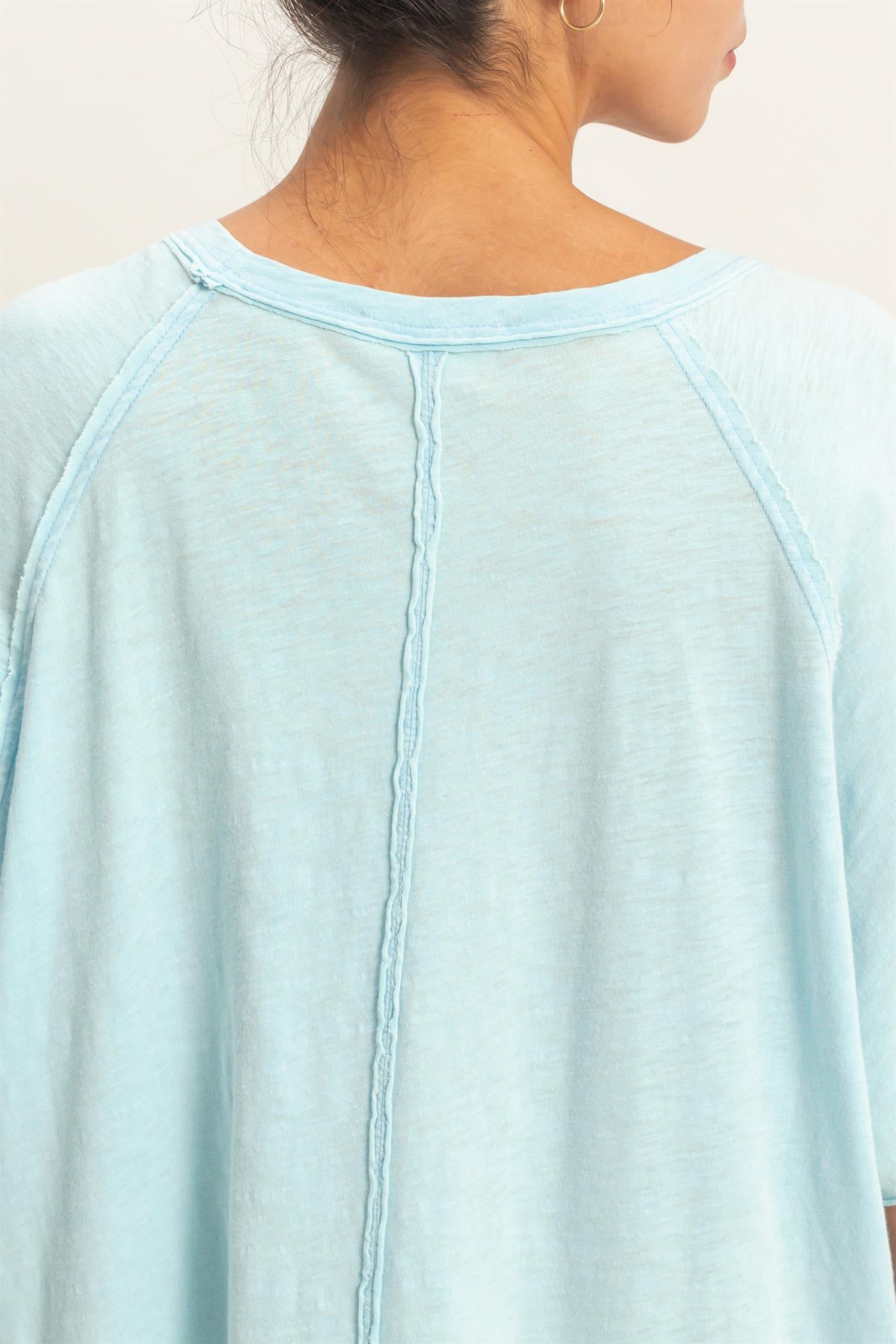 Wholesale Acid Washed Oversized Raw Edges Raglan Tee T-Shirts DZ26A333 BLUE DOUBLE ZERO