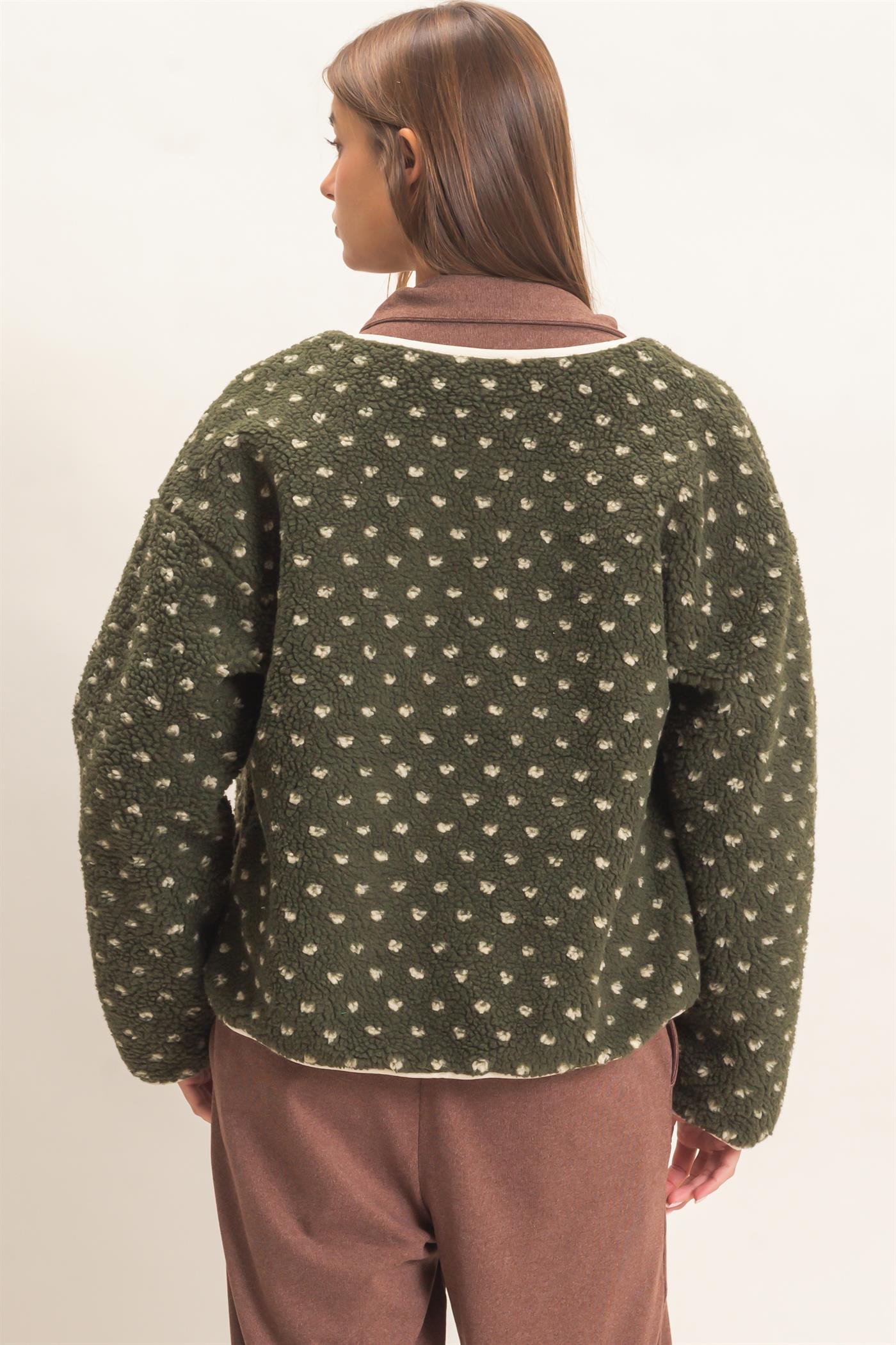 Wholesale Polka Dot Sherpa Jacket Coats & Jackets DZ26F160 DARK OLIVE DOUBLE ZERO