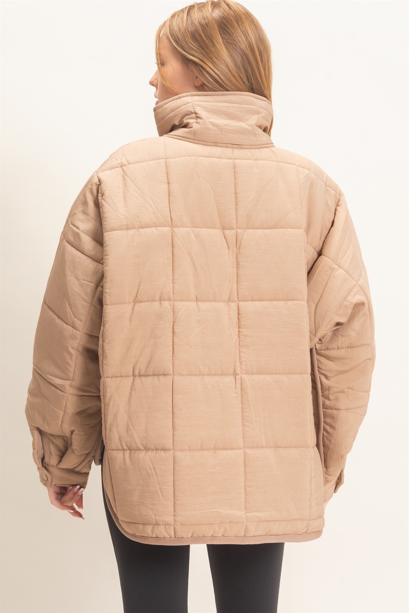 Wholesale Quilted Mock Neck Zip-Up Puffer Jacket Coats & Jackets HF26C865 LIGHT BROWN HYFVE