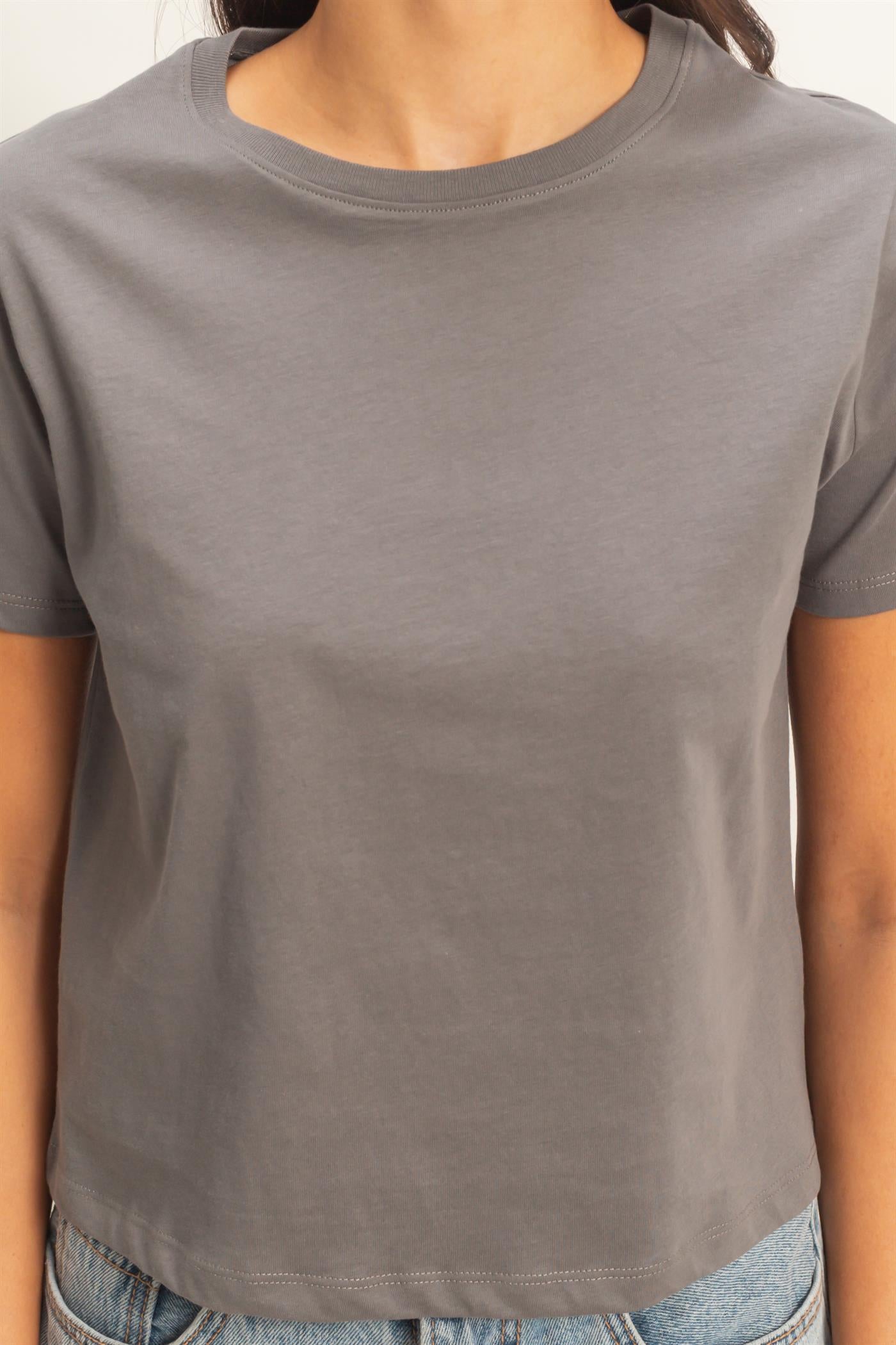 Wholesale Crew Neck Cotton T-Shirt Clothing Tops DZ26C412 CHARCOAL DOUBLE ZERO