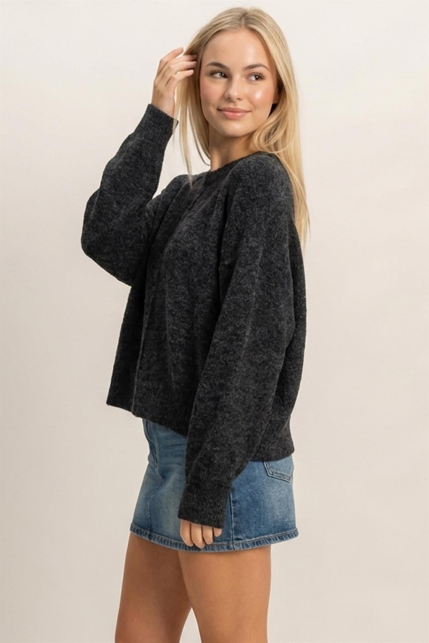 Wholesale Crew Neck Seam Detail Sweater Sweaters DZ26E240 BLACK DOUBLE ZERO