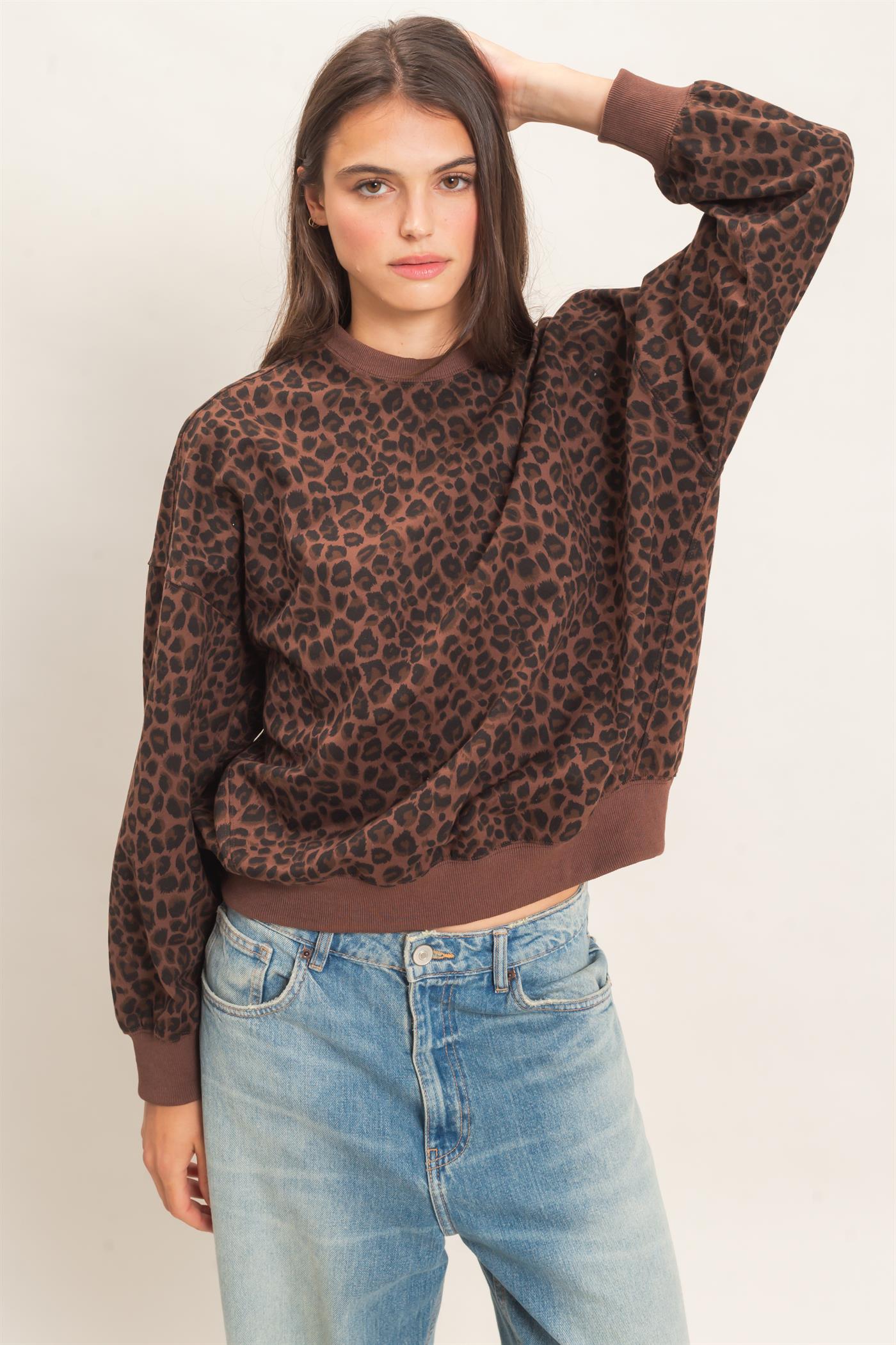Wholesale Leopard Print Sweatshirt Sweatshirts HF27A426 BROWN HYFVE