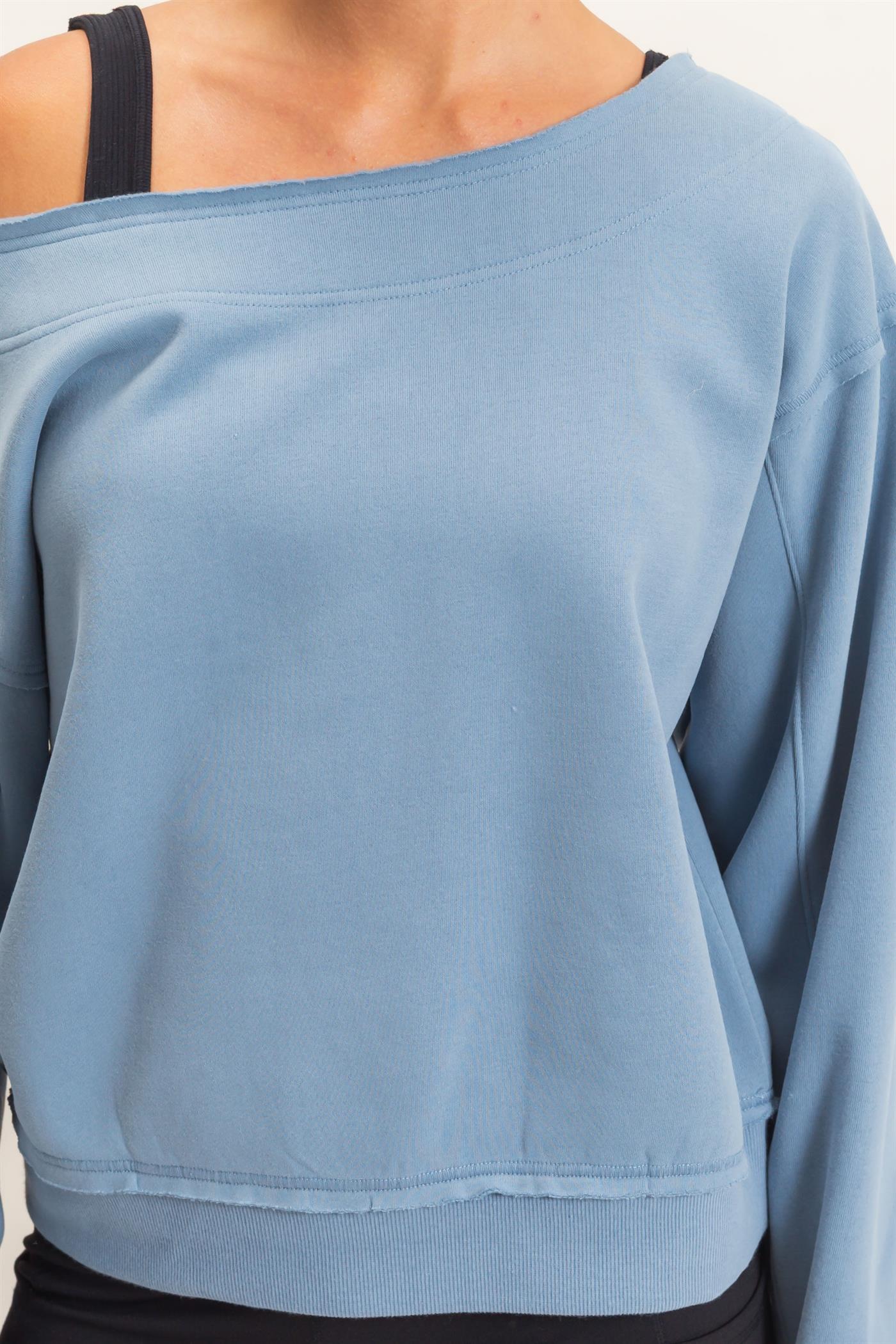 Wholesale Off Shoulder Sweatshirt Sweatshirts DZ26C880 DUSTY BLUE DOUBLE ZERO