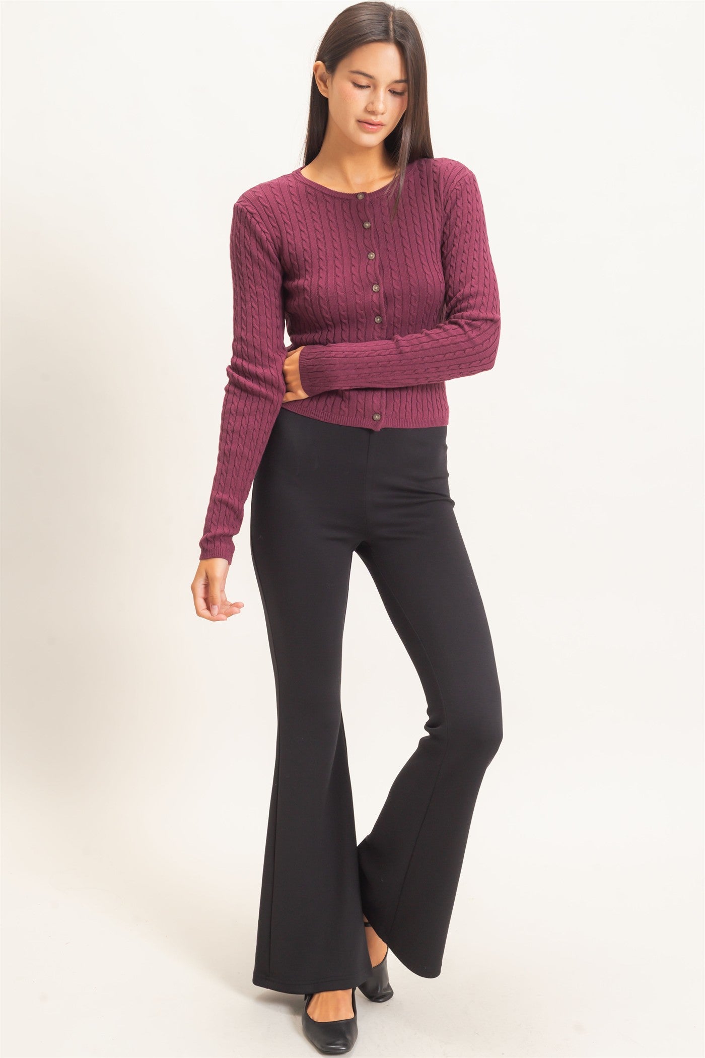 Wholesale Cable Knit Cardigan Cardigans DZ26E256 DARK CHERRY DOUBLE ZERO