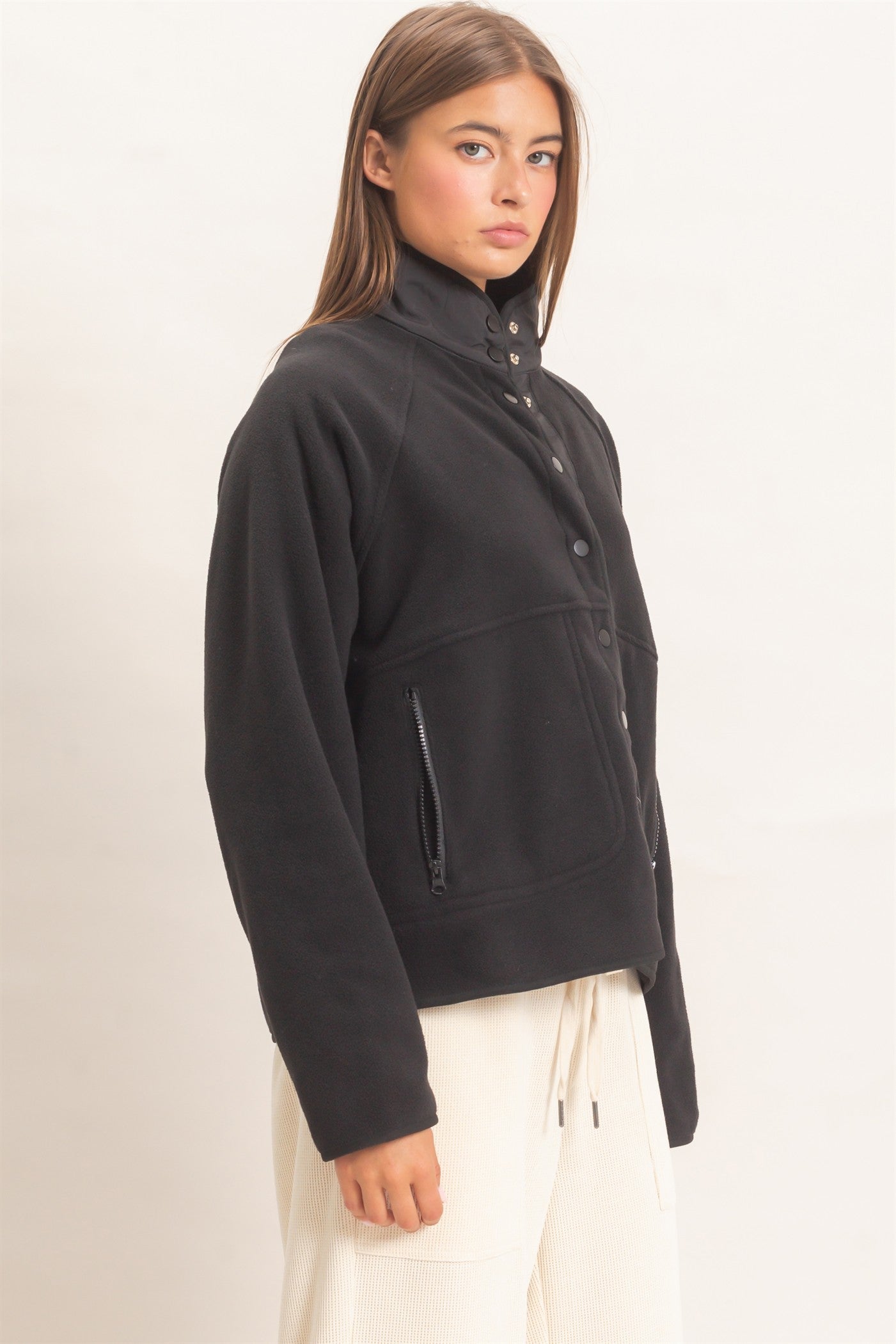 Wholesale Fleece Jacket With Button Front Coats & Jackets DZ26F086 BLACK DOUBLE ZERO