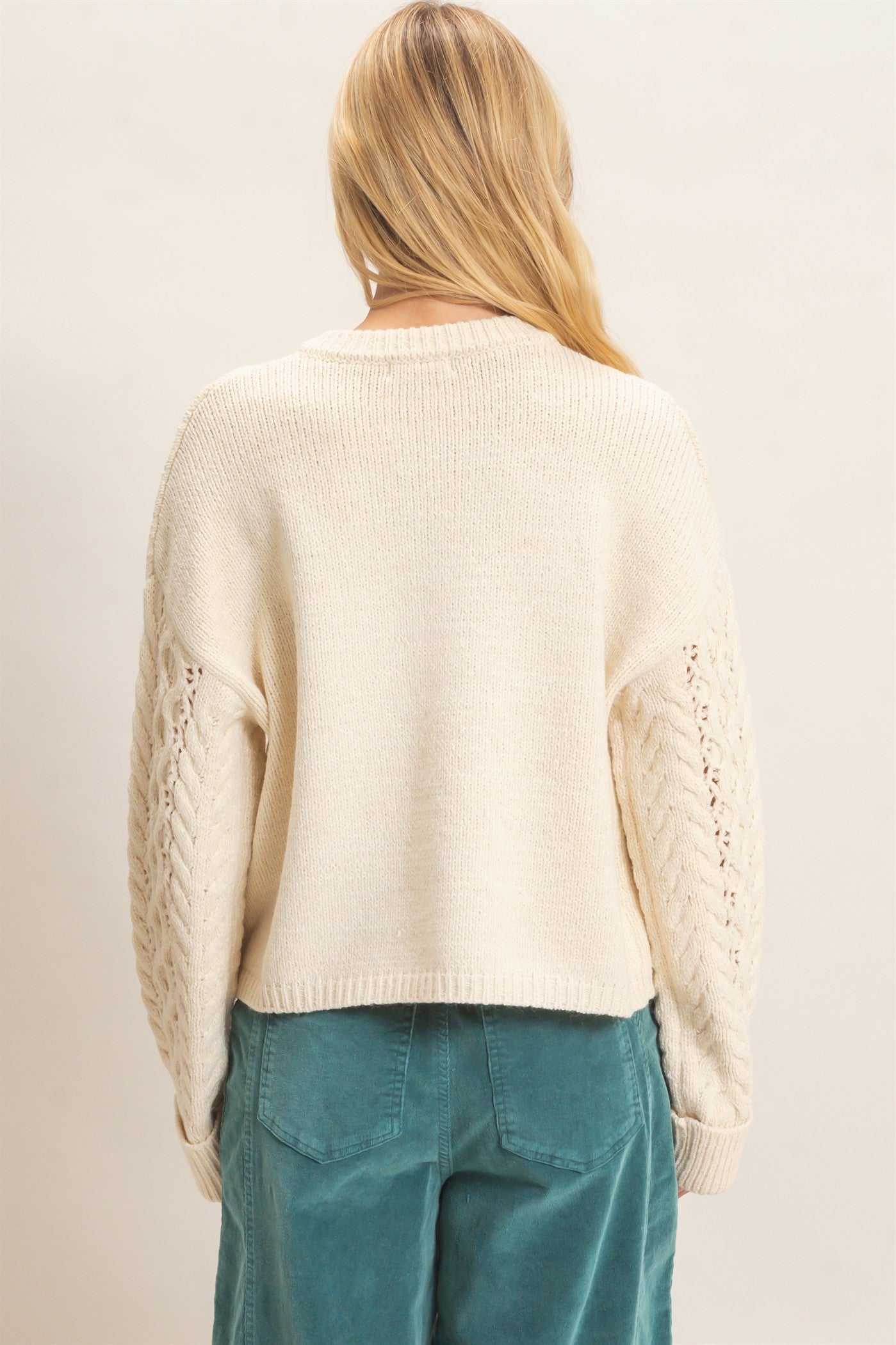 Wholesale Cable Knit Henley Sweaters HF26E552 CREAM HYFVE