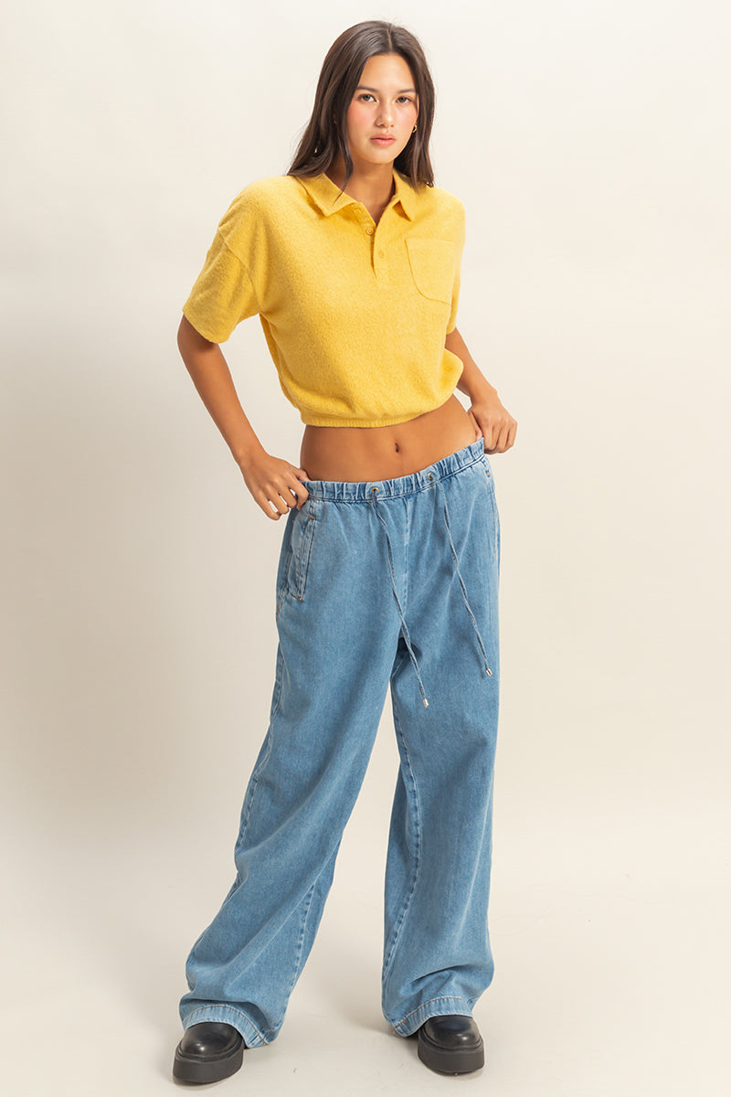 Wholesale Collared Short Sleeve Crop Top Clothing Tops DZ22A477 BUTTERSCOTCH DOUBLE ZERO