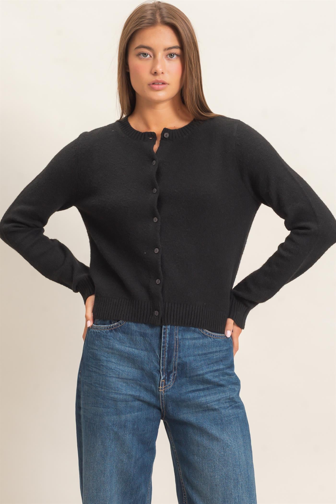 Wholesale Crew Neck Cardigan Cardigans DZ26E119 BLACK DOUBLE ZERO