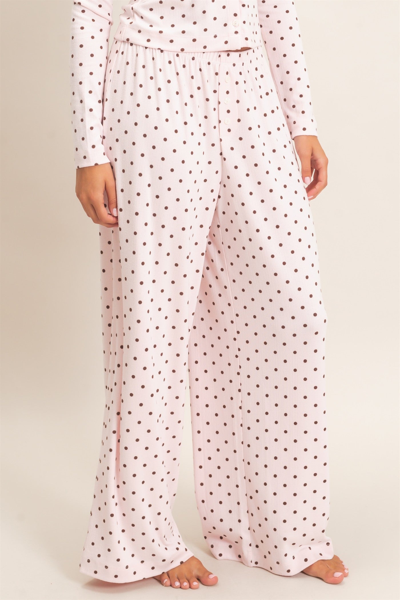 Wholesale Polka Dot Wide Leg Pants Pants DZ27A168 LIGHT PINK DOUBLE ZERO