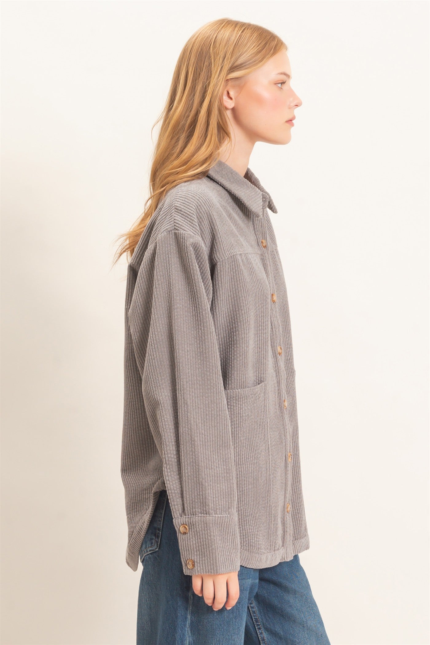 Wholesale Corduroy Button-Up Shirt Outerwear HF26F163 GRAY HYFVE