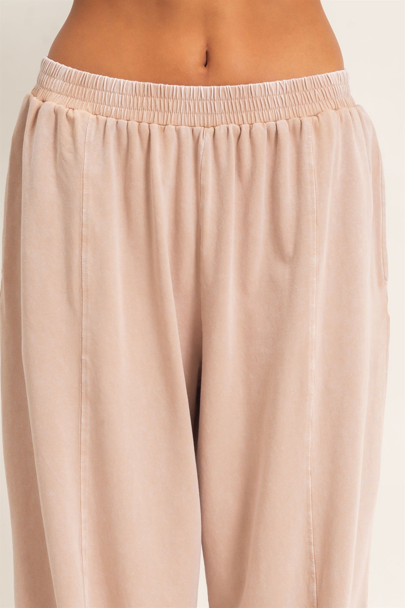 Wholesale Mineral Wash Elastic Waist Jogger Pants Joggers DZ26F405 DARK TAUPE DOUBLE ZERO
