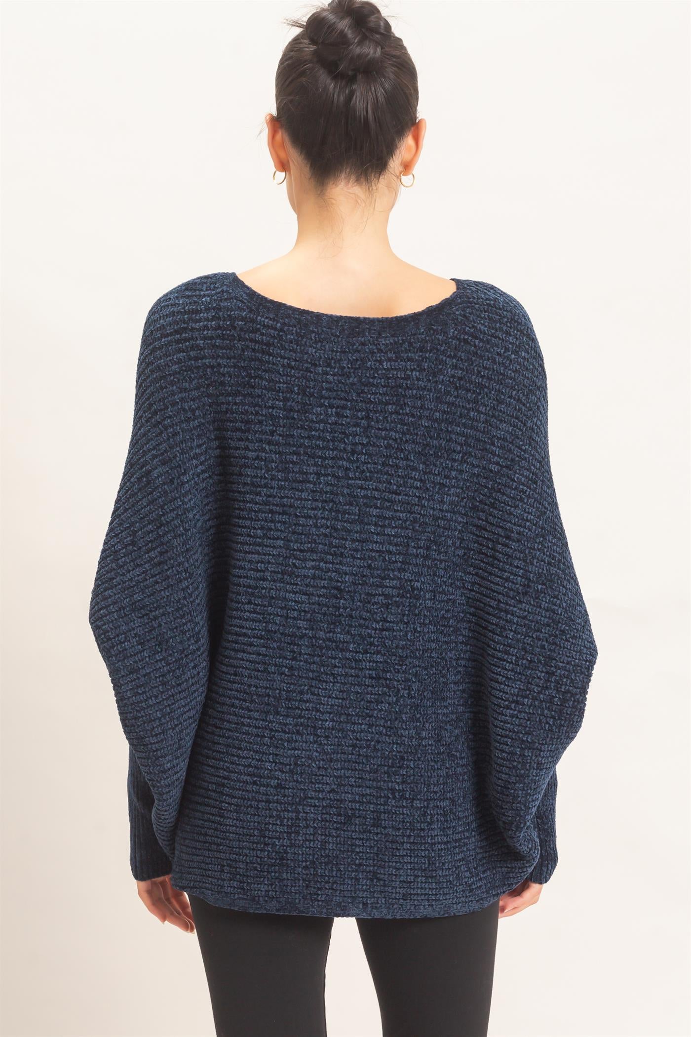 Wholesale Chenille Boat Neck Dolman Sleeve Sweater Sweaters HF26F185 NAVY HYFVE