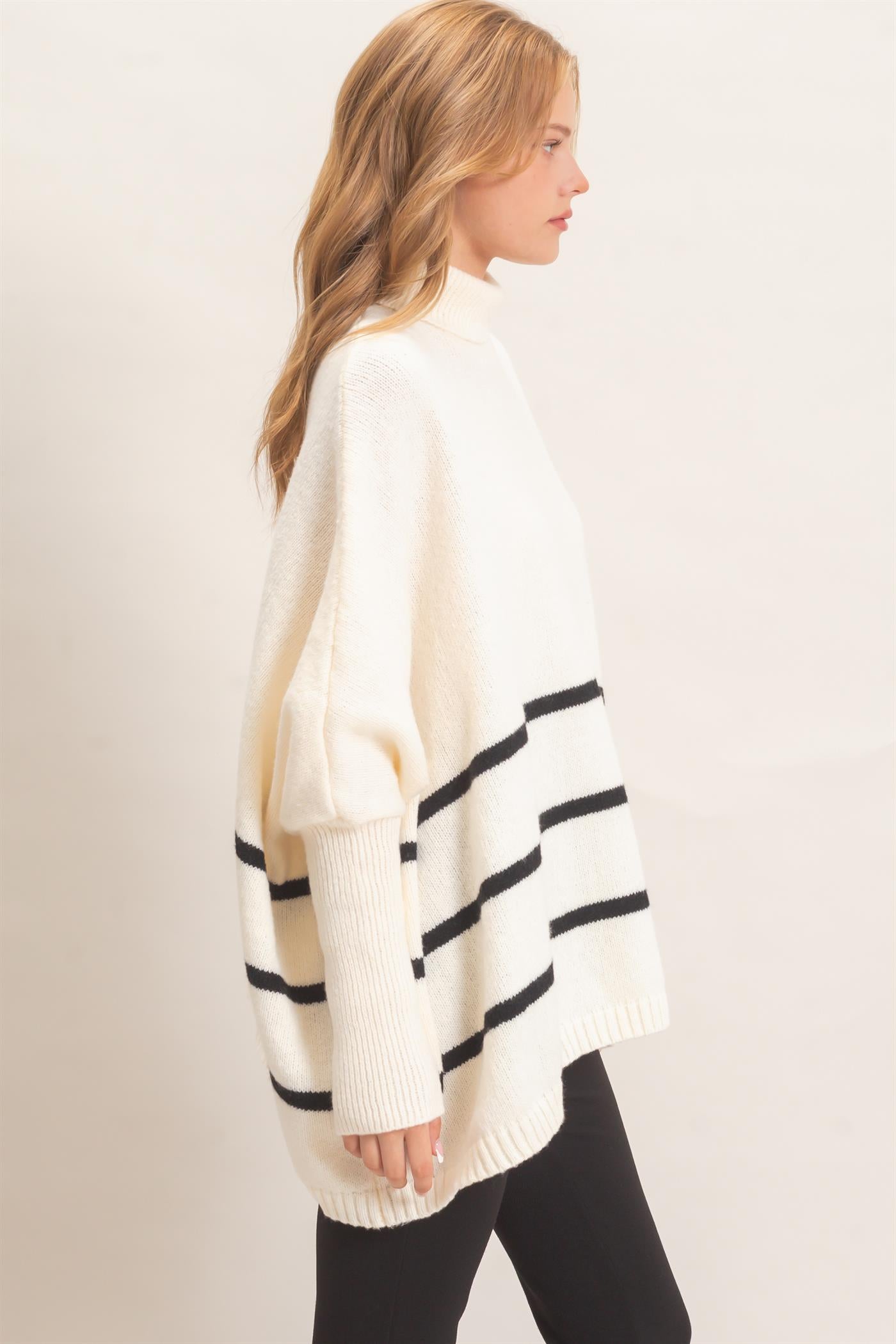 Wholesale Striped Turtleneck Poncho Sweater Sweaters HF26F194 WARM WHITE HYFVE