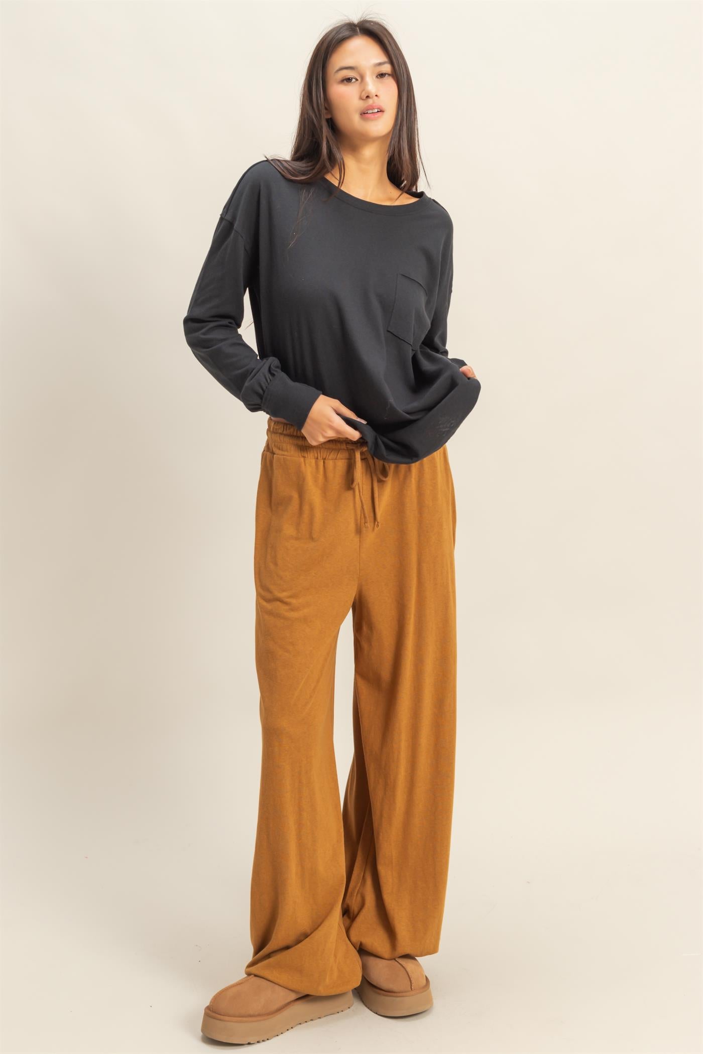 Wholesale Long Sleeve Pocket T-Shirt Clothing Tops DZ23G149 BLACK DOUBLE ZERO