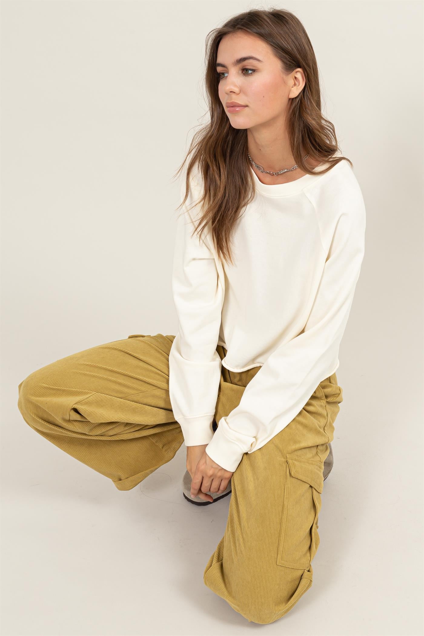Wholesale Raglan Long Sleeve Top Clothing Tops DZ23G286 CREAM DOUBLE ZERO