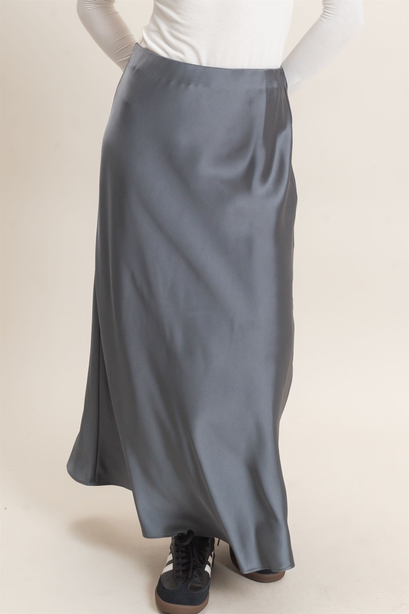Wholesale Satin Maxi Skirt Skirts DZ26C970 DARK GRAY DOUBLE ZERO