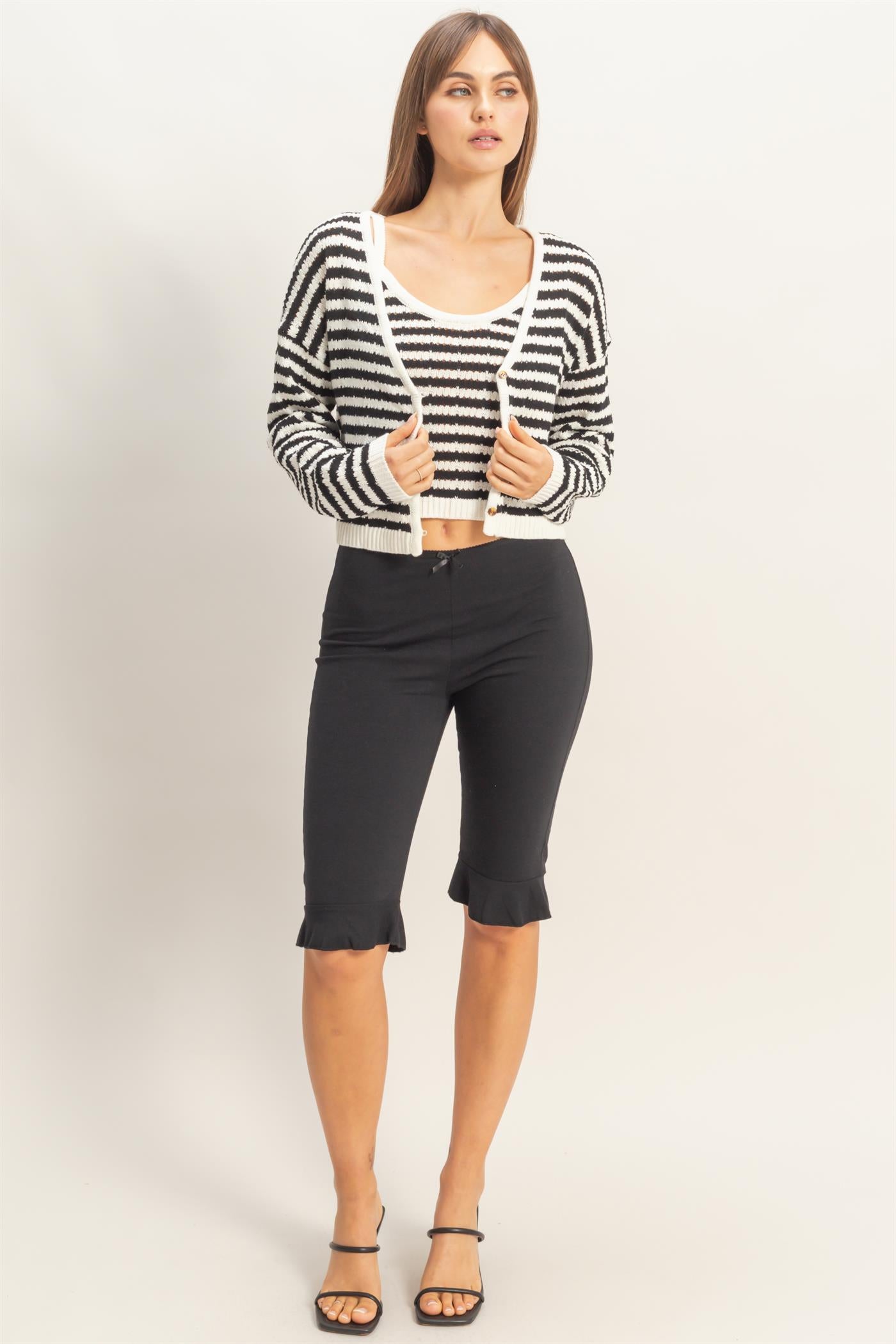 Wholesale Striped V-Neck Cardigan Cardigans HF26A174 BLACK HYFVE