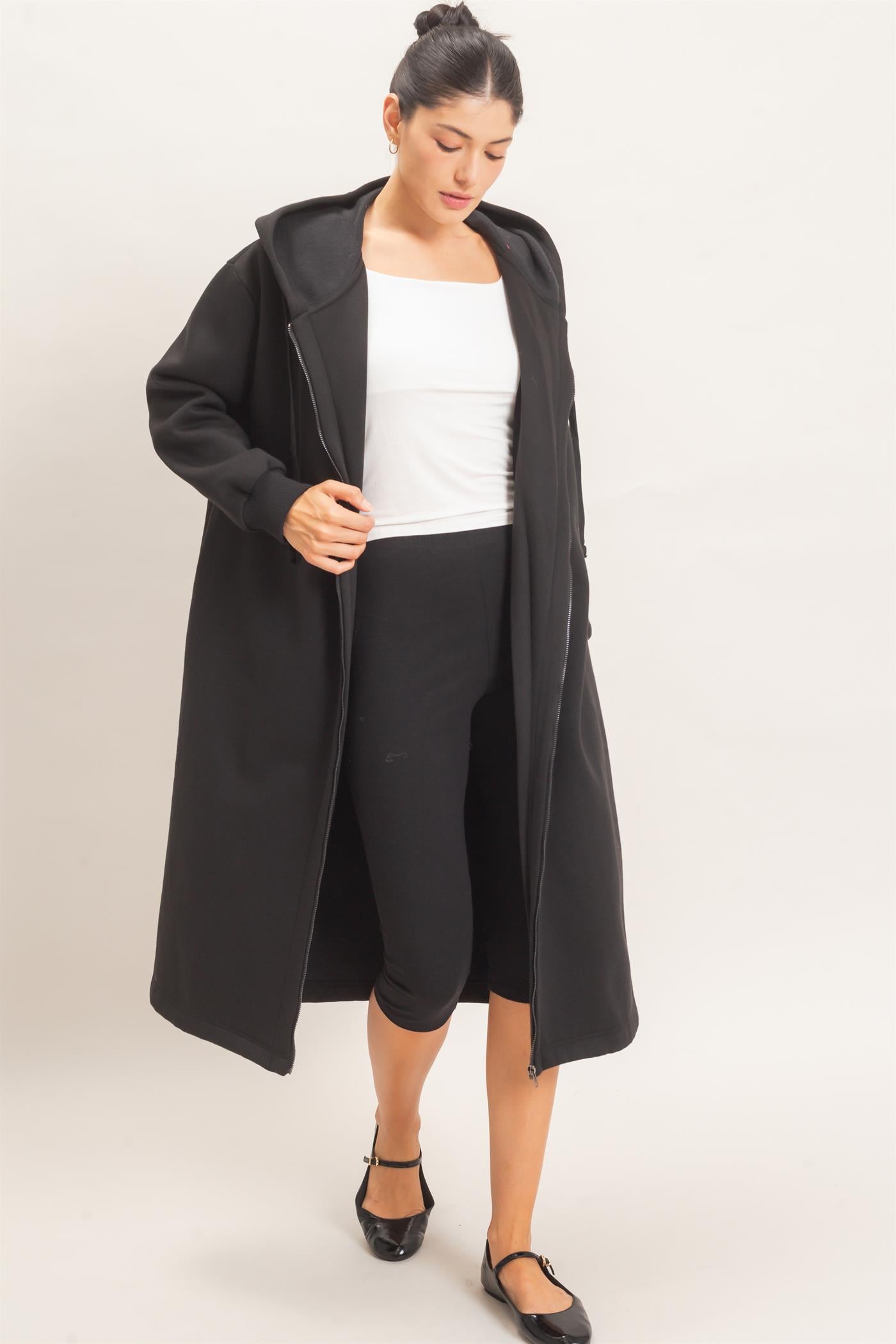 Wholesale Oversized Longline Zip-Up Hoodie Jacket Outerwear HF26E650 BLACK HYFVE
