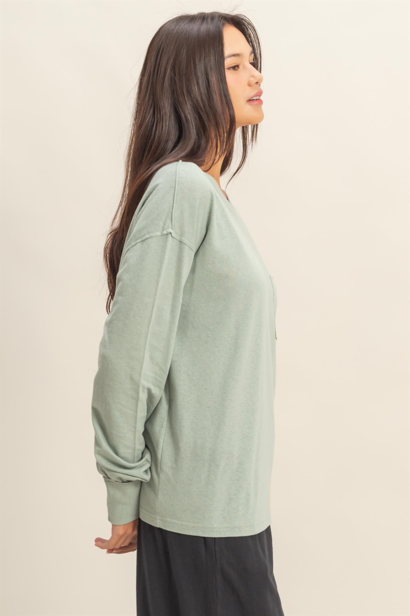 Wholesale Long Sleeve Pocket T-Shirt Clothing Tops DZ23G149 ICEBERG GREEN DOUBLE ZERO