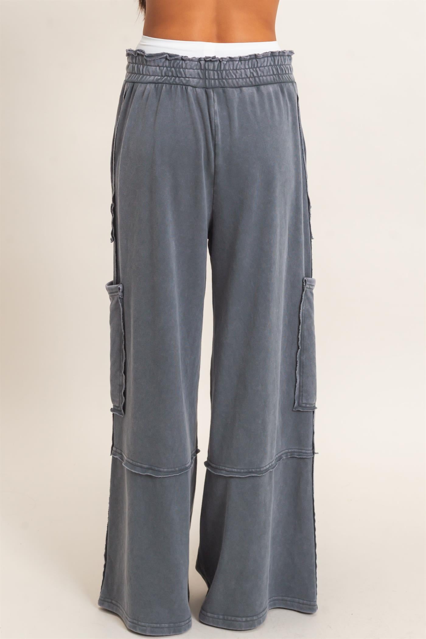 Wholesale Mineral Wash Cargo Pocket Pants Pants DZ26C963 DARK GRAY DOUBLE ZERO