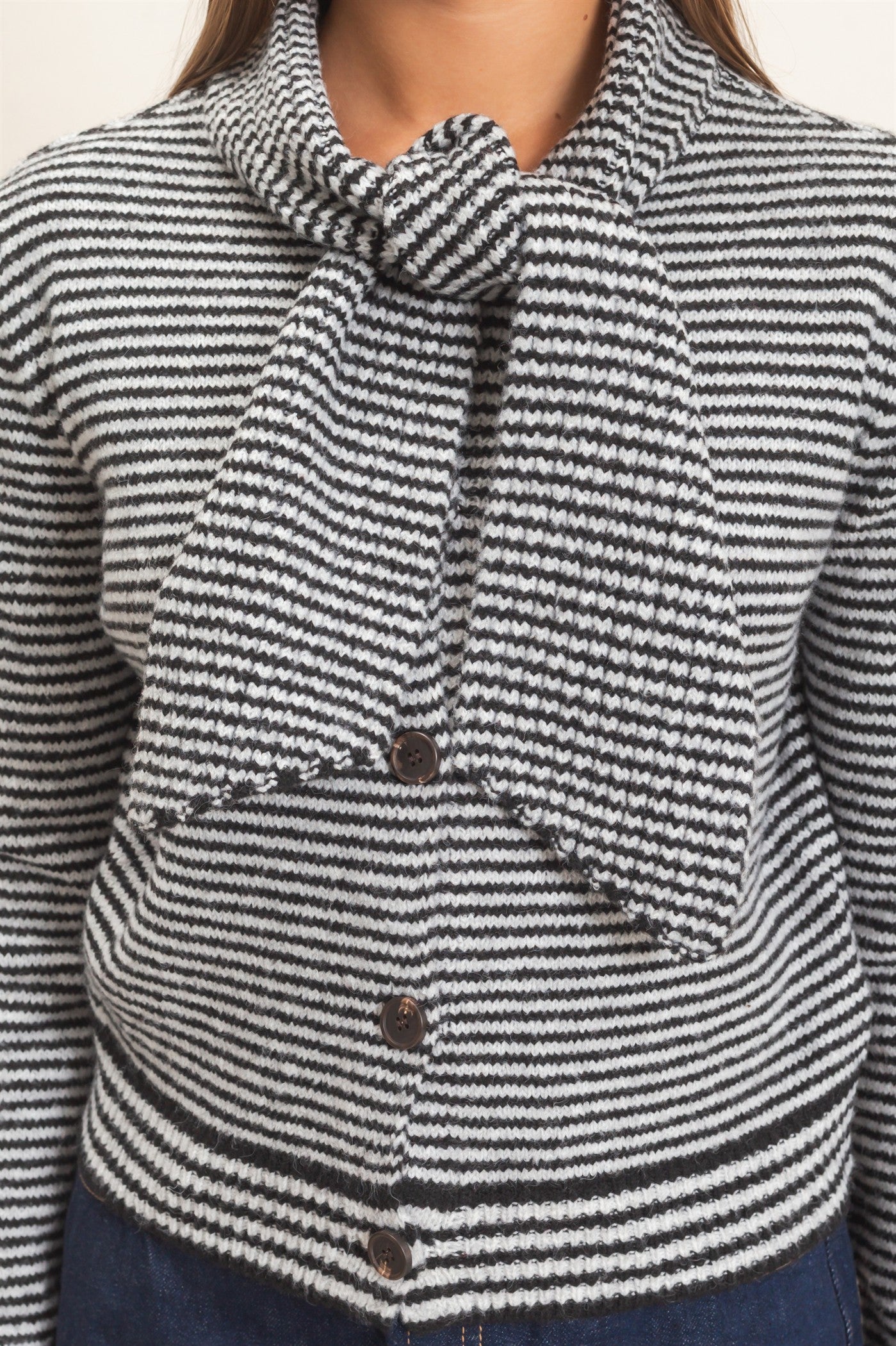 Wholesale Striped Cardigan With Scarf Cardigans DZ26E930 BLACK DOUBLE ZERO