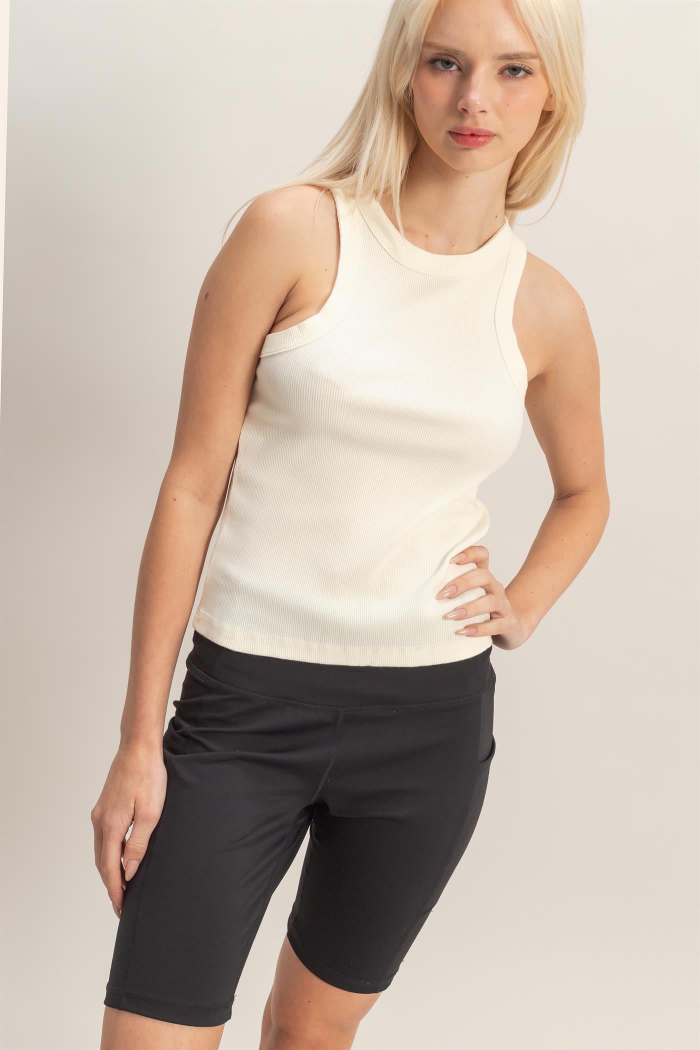 Wholesale Acid Washed Ribbed Tank Top Tank Tops DZ26A336 CREAM DOUBLE ZERO