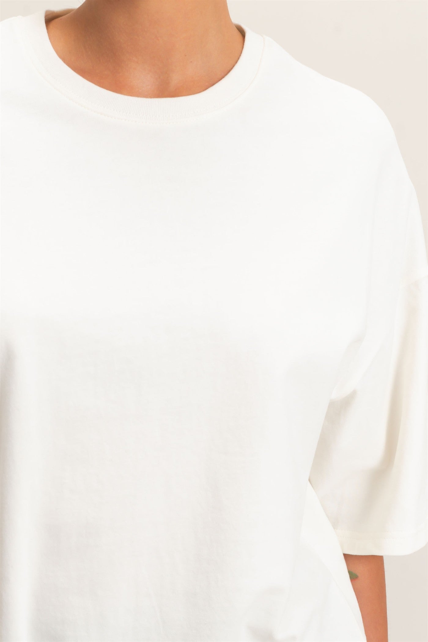 Wholesale Washed Crew Neck Short Sleeve Top Clothing Tops DZ26E381 CREAM DOUBLE ZERO