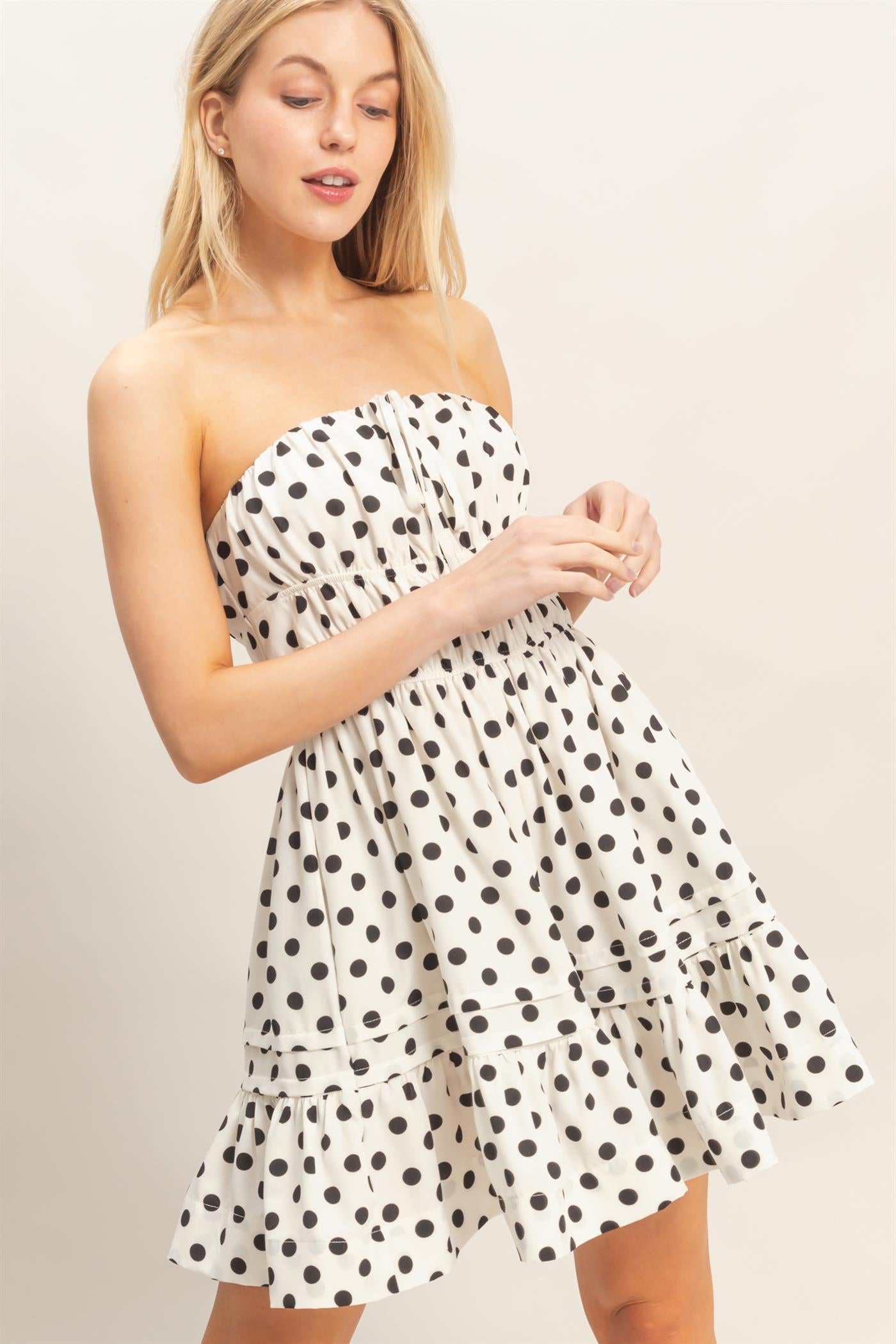 Wholesale Polka Dot Tube Top Dress Dresses HF26C106 WHITE HYFVE