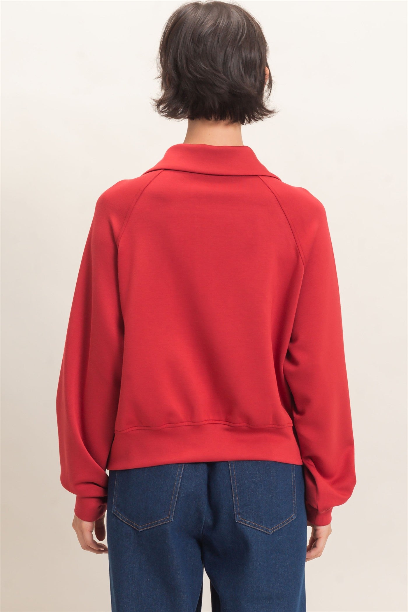 Wholesale Half-Zip Collar Raglan Pullover Sweatshirts DZ26C967 DARK RED DOUBLE ZERO