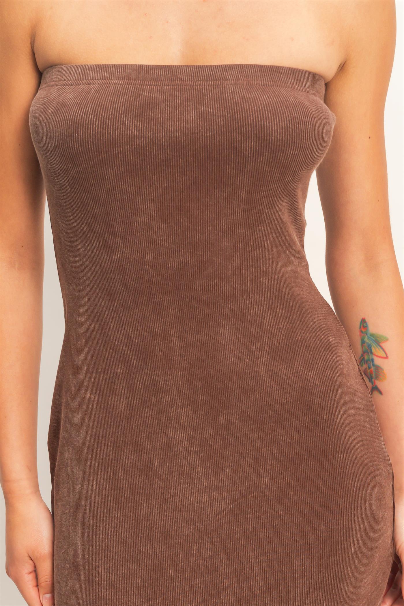 Wholesale Acid Washed Ribbed Midi Tube Dress Dresses DZ26C620 CHOCOLATE DOUBLE ZERO