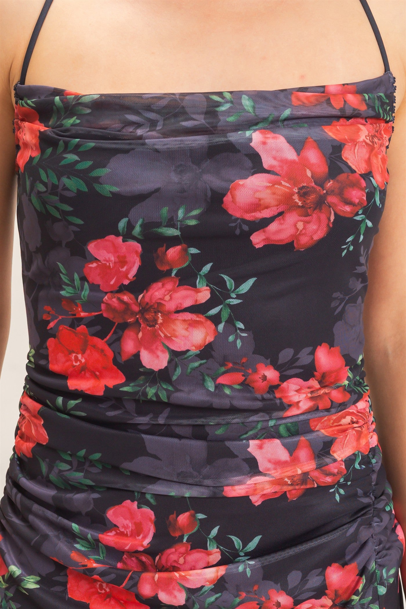 Wholesale Floral Print Spaghetti Strap Dress Dresses HF26E440 BLACK HYFVE
