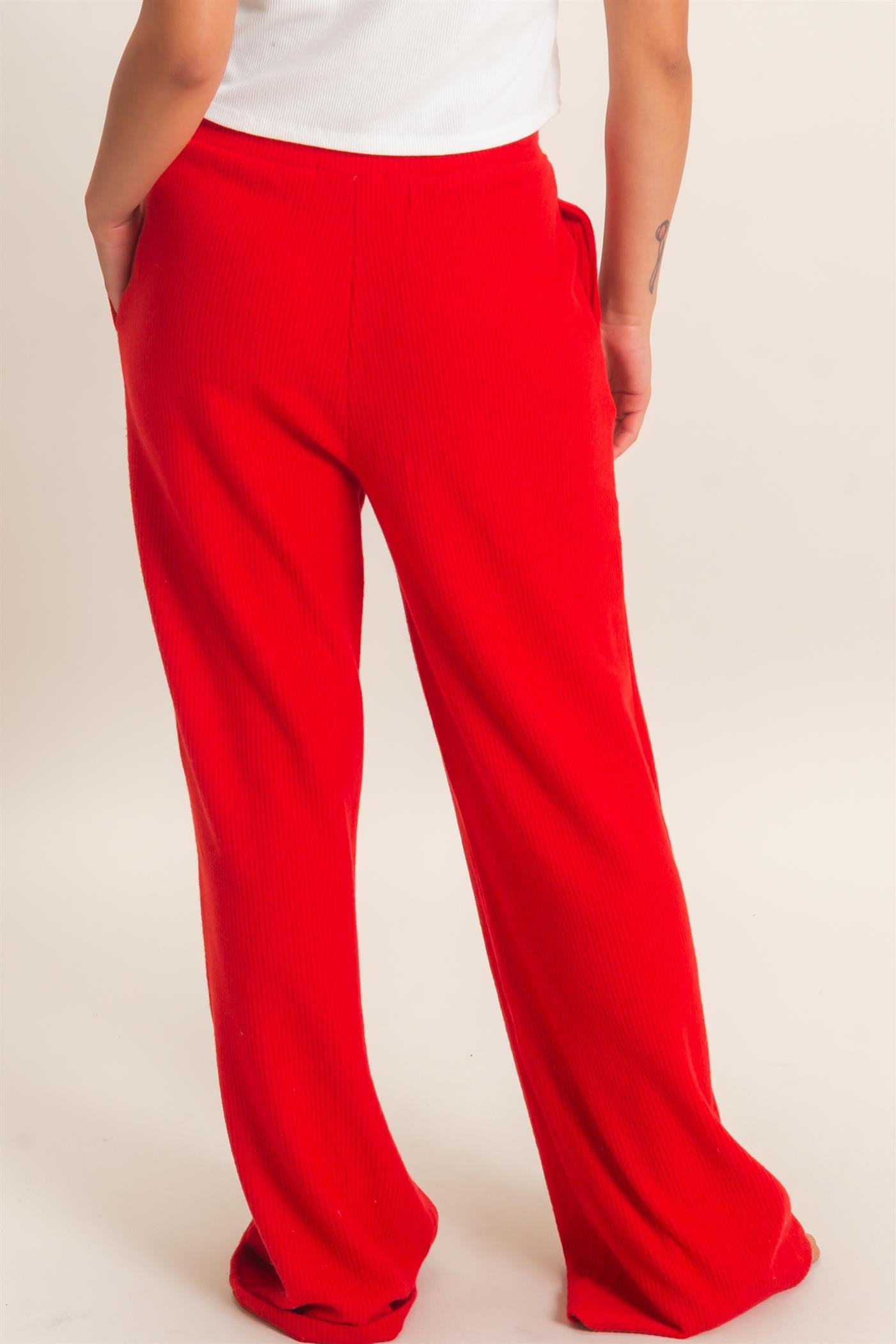 Wholesale Brushed Waffle Drawstring Pants Pants DZ26F313 RED DOUBLE ZERO