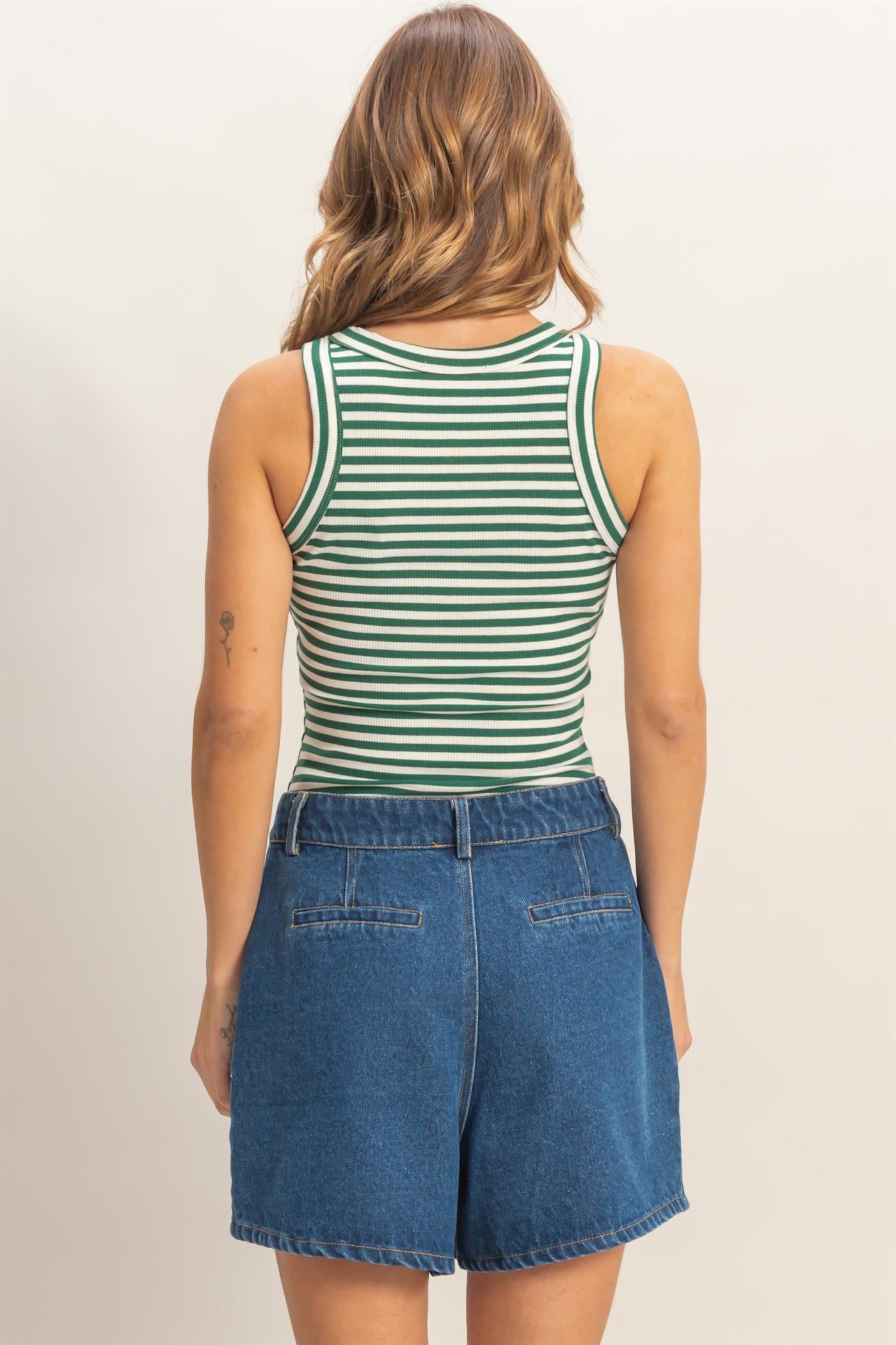 Wholesale Striped Ribbed Racerback Tank Tank Tops HF26C294-D GREEN HYFVE