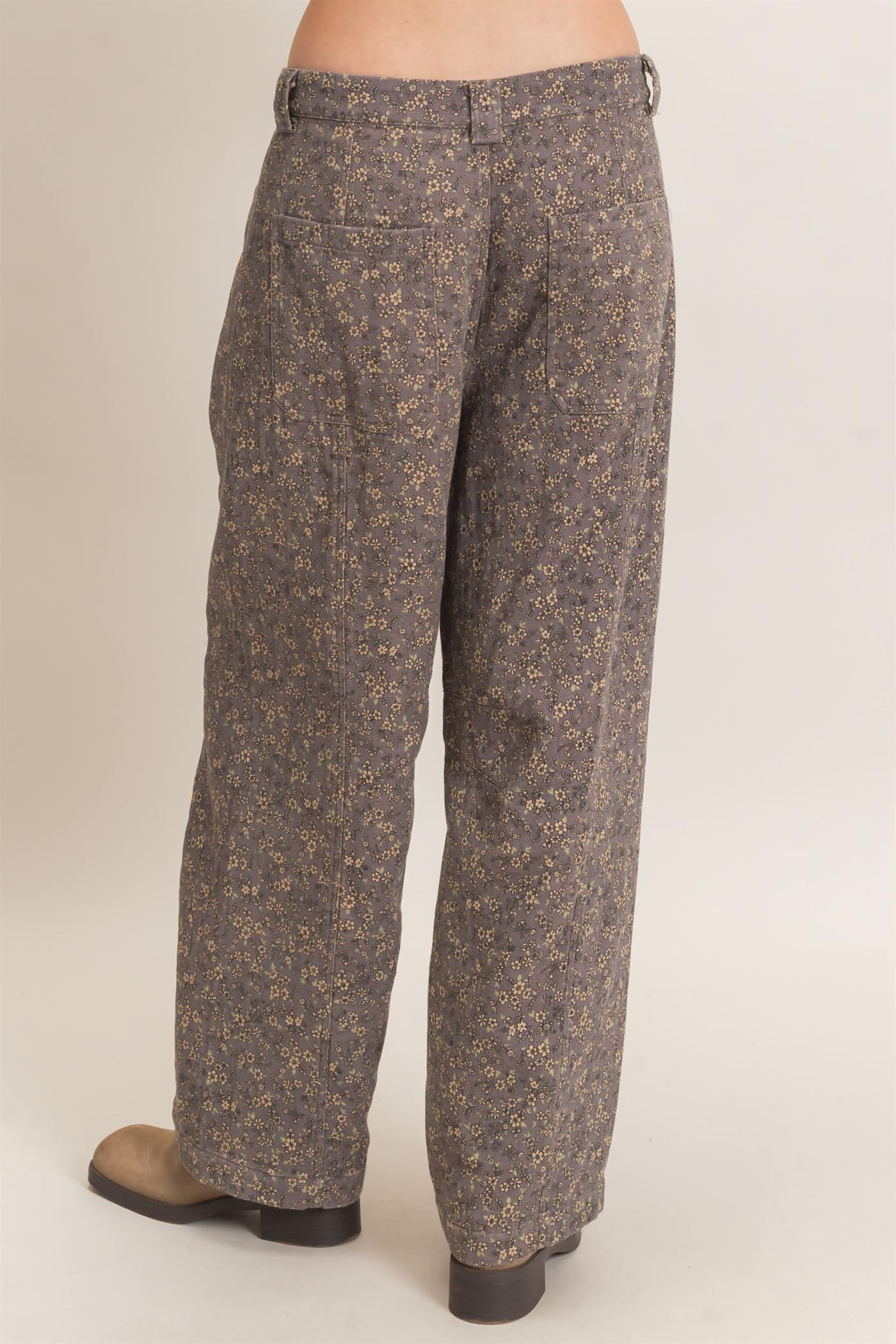 Wholesale Floral Print Garment Wash Barrel Pants Pants HF26C840 ASH HYFVE