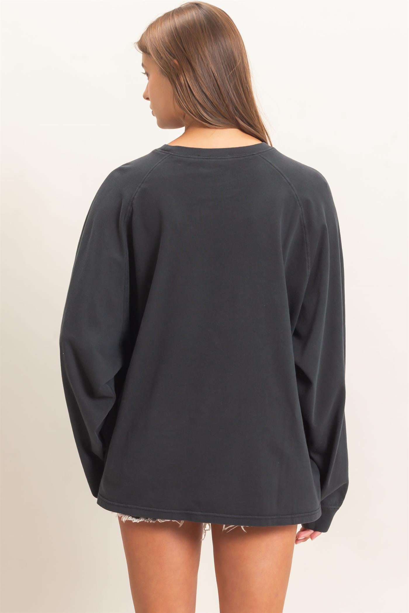 Wholesale Pigment Dye Oversized Long Sleeve Top Clothing Tops DZ26A825 BLACK DOUBLE ZERO