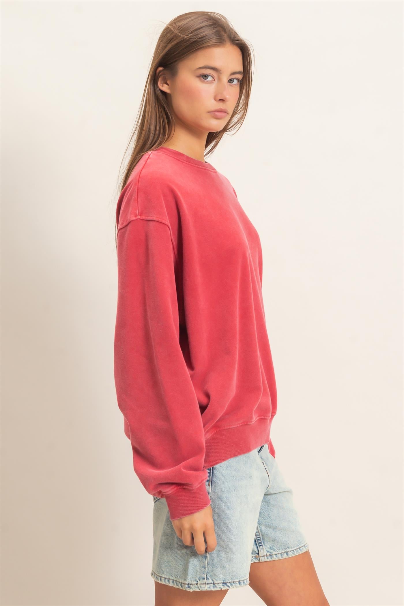 Wholesale Mineral Wash Crew Neck Sweatshirt Sweatshirts DZ26E990 DARK RED DOUBLE ZERO