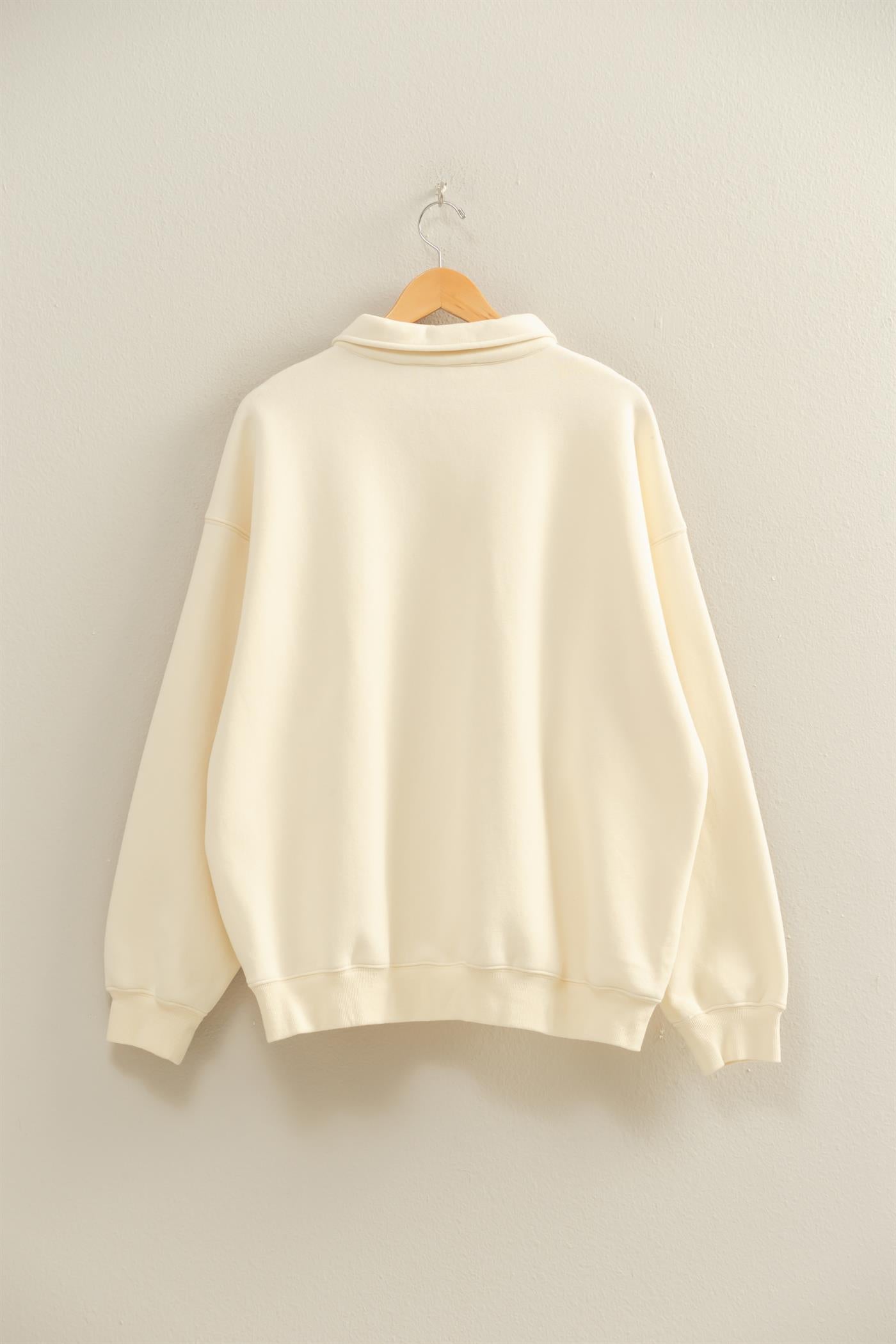 Wholesale Oversized Polo Collared Pullover Sweatshirts DZ25F074 CREAM DOUBLE ZERO